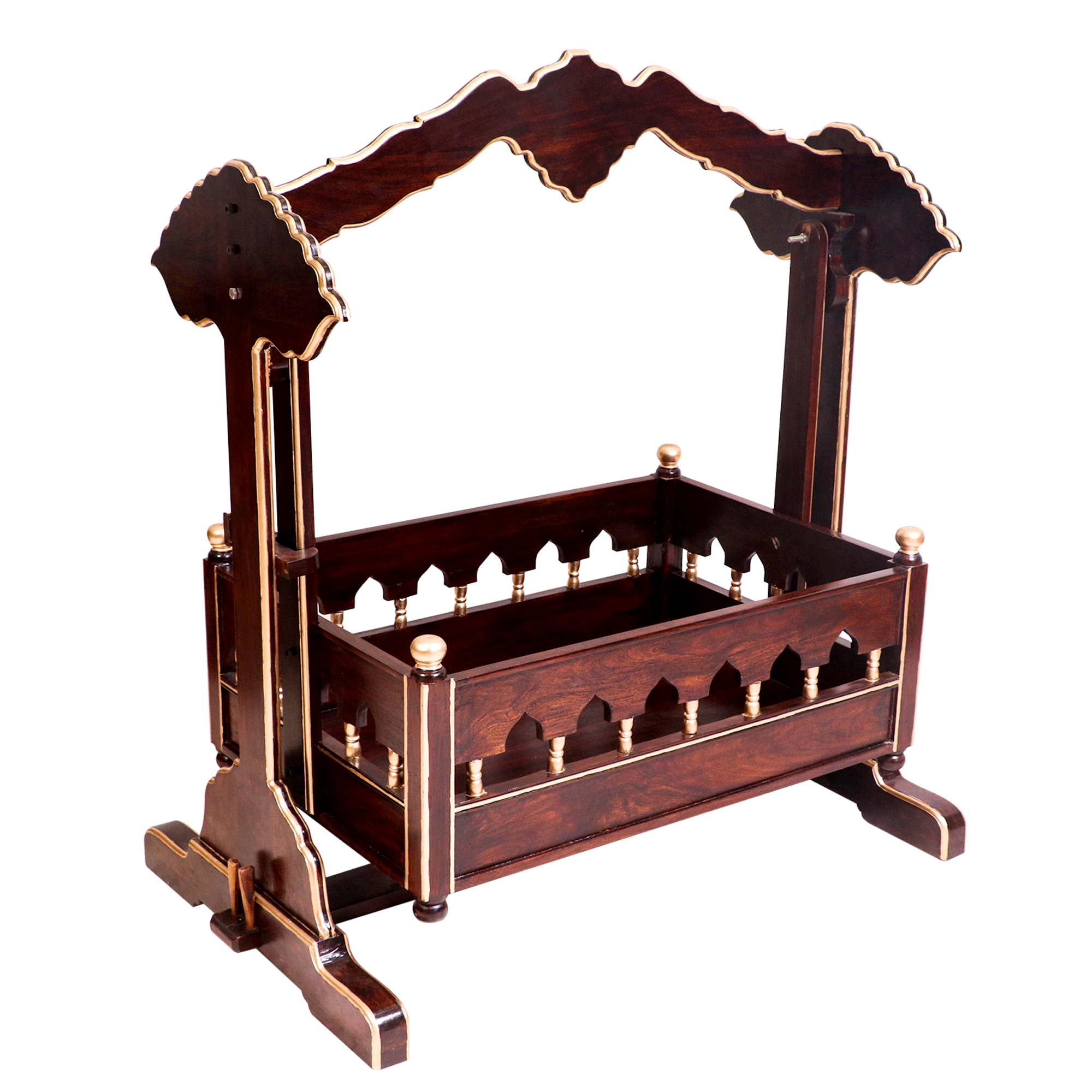 Antique Vintage Wooden Carved Crib Handmade Swing Cradle