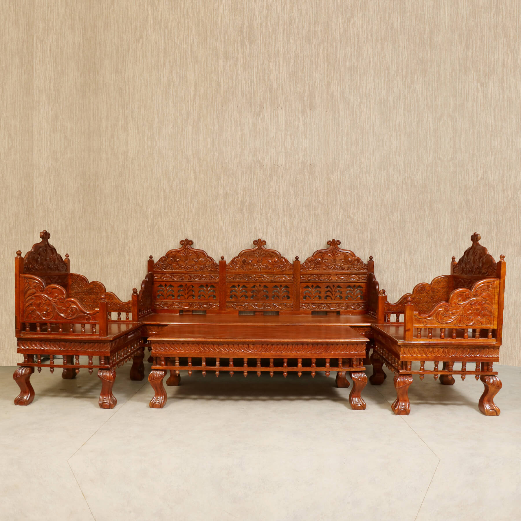 Vintage folk carved traditional Sofa Set with center table Sofa