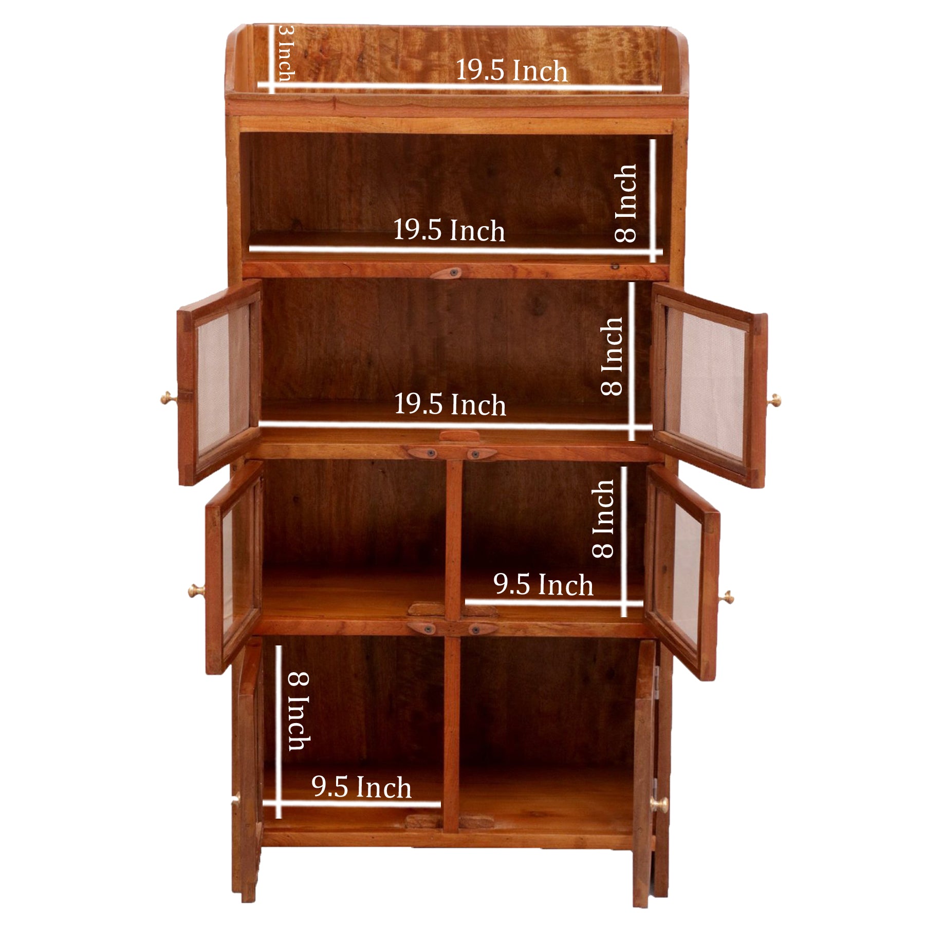 3 Section (2 Wire mesh + 1 Glass) Compact Sideboard ( Teak l Wood ) Cupboard