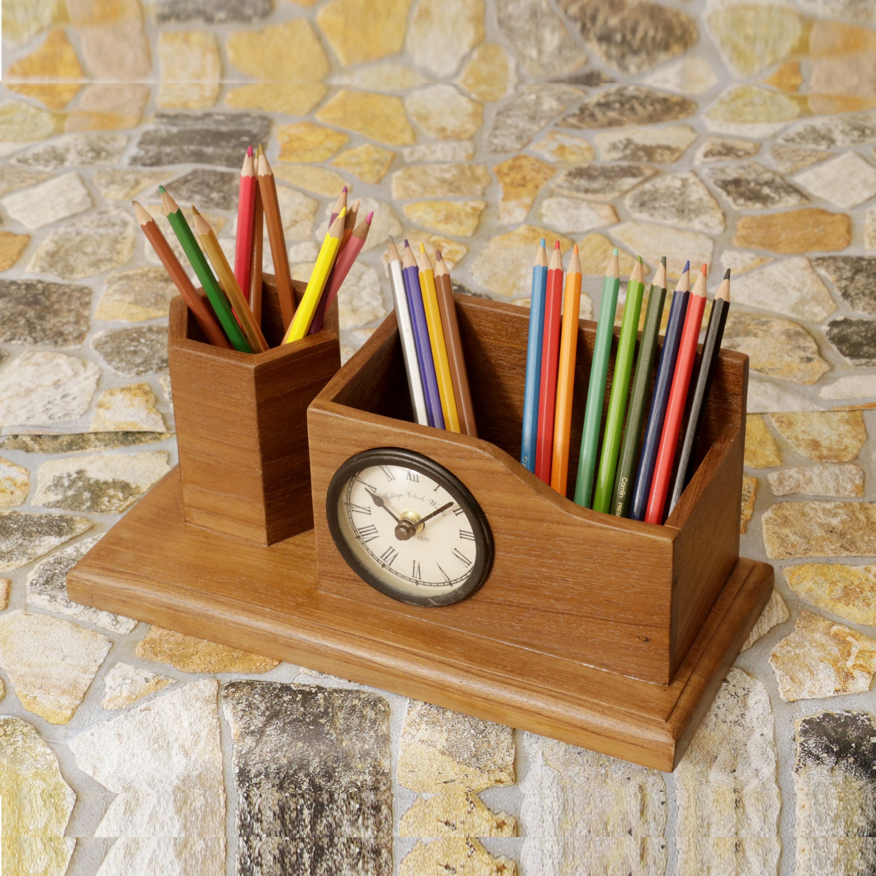 Wooden Desk Organizer with 2 Slots (Natural Tone) Desk Organizer