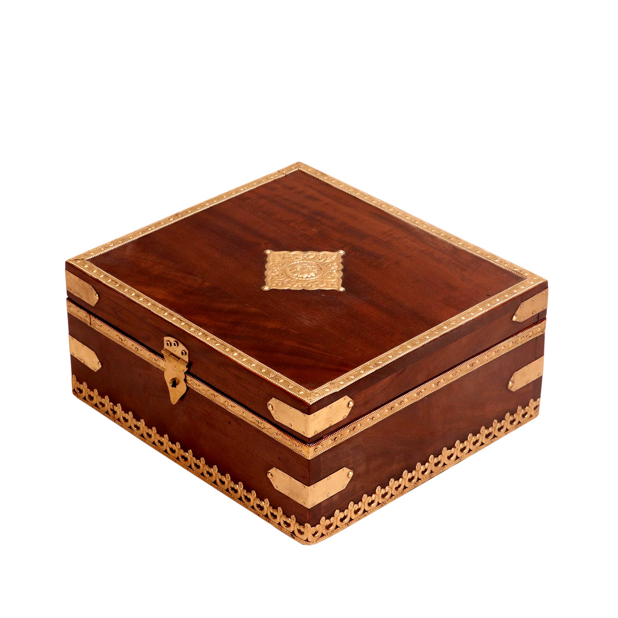 Brass fitted Solid wood box with velvet inside Wooden Box