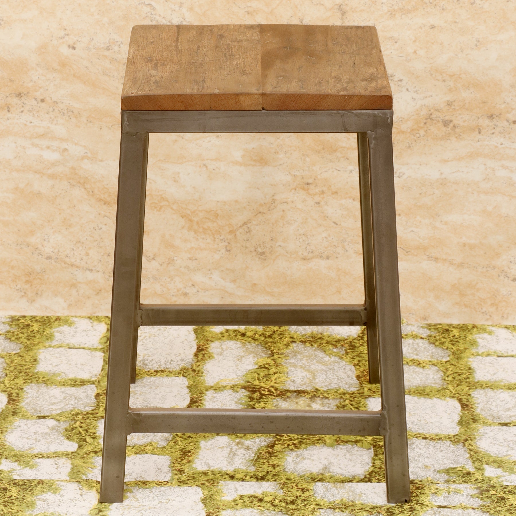 Wrought Iron and Wooden Stool Stool