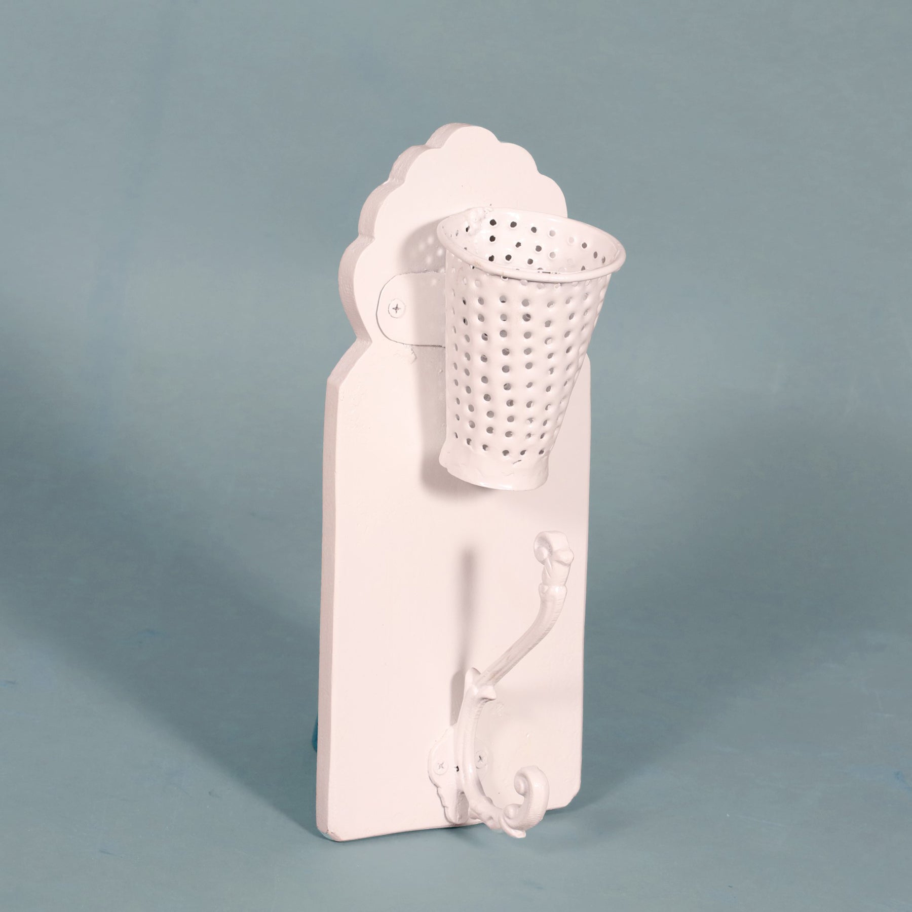 White Glass & Hook with Wooden Board Hook