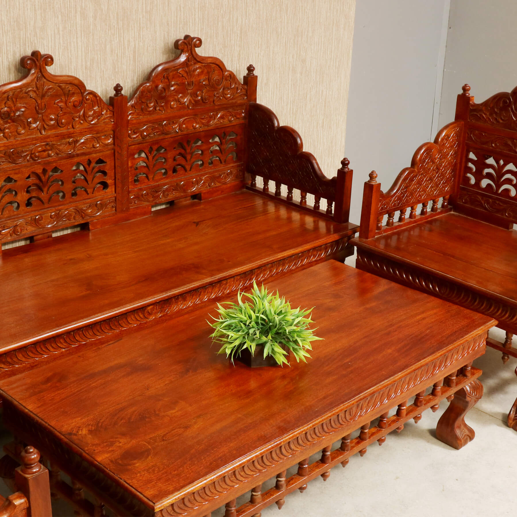 Vintage folk carved traditional Sofa Set with center table Sofa