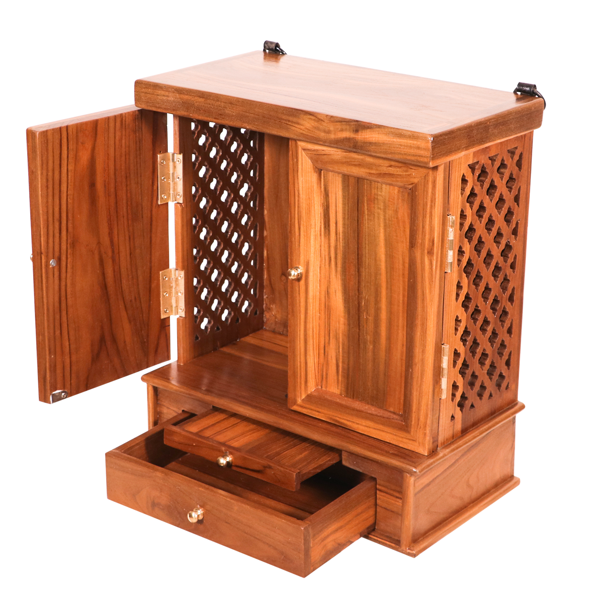 Teak wood compact side jali & front wooden with 1 drawer & Tray Temple