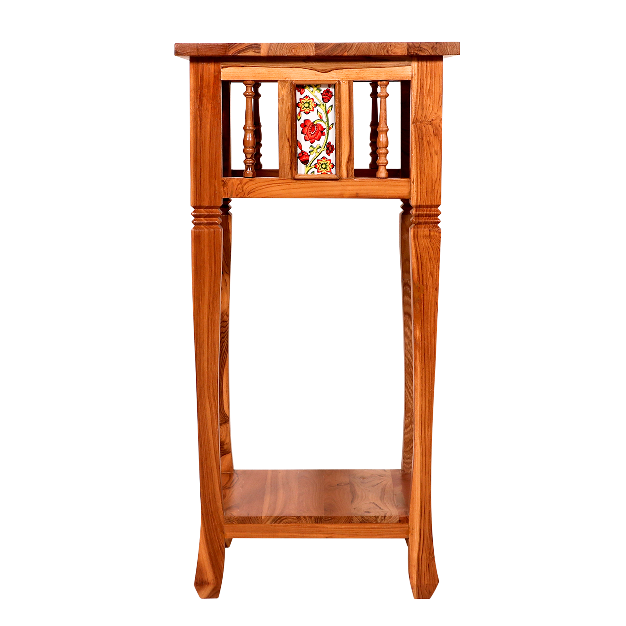 Ceramic tiled wood Side corner table with downside shelf End Table