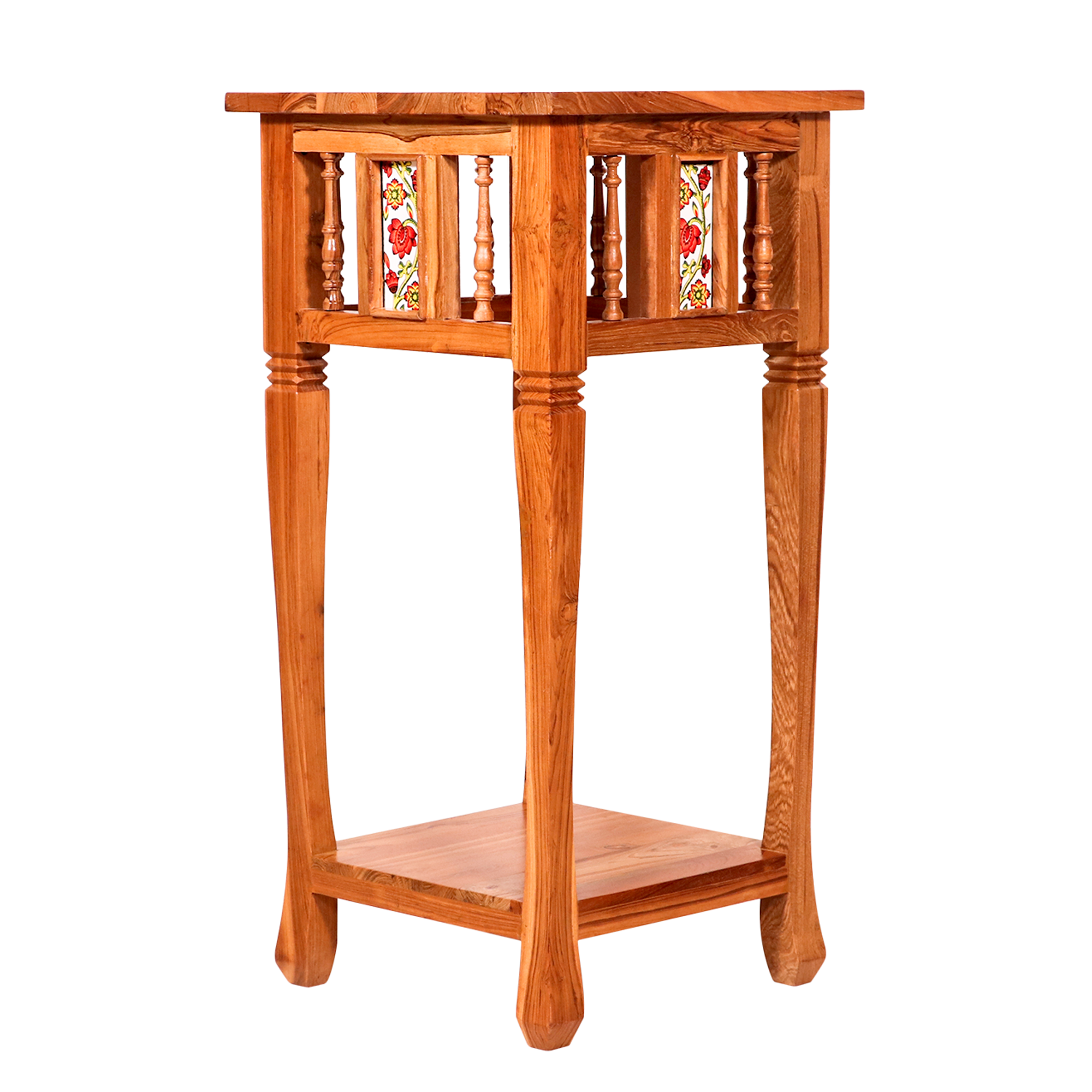 Ceramic tiled wood Side corner table with downside shelf End Table