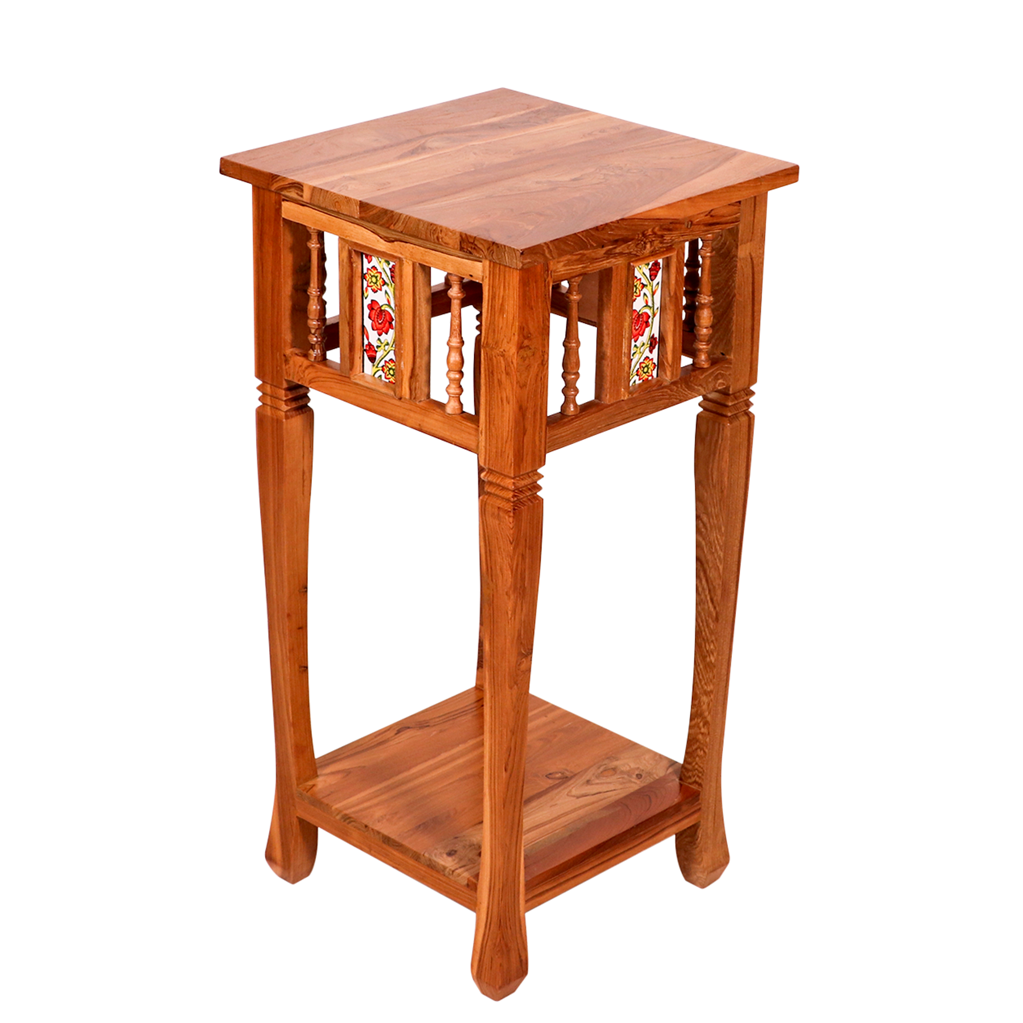 Ceramic tiled wood Side corner table with downside shelf End Table