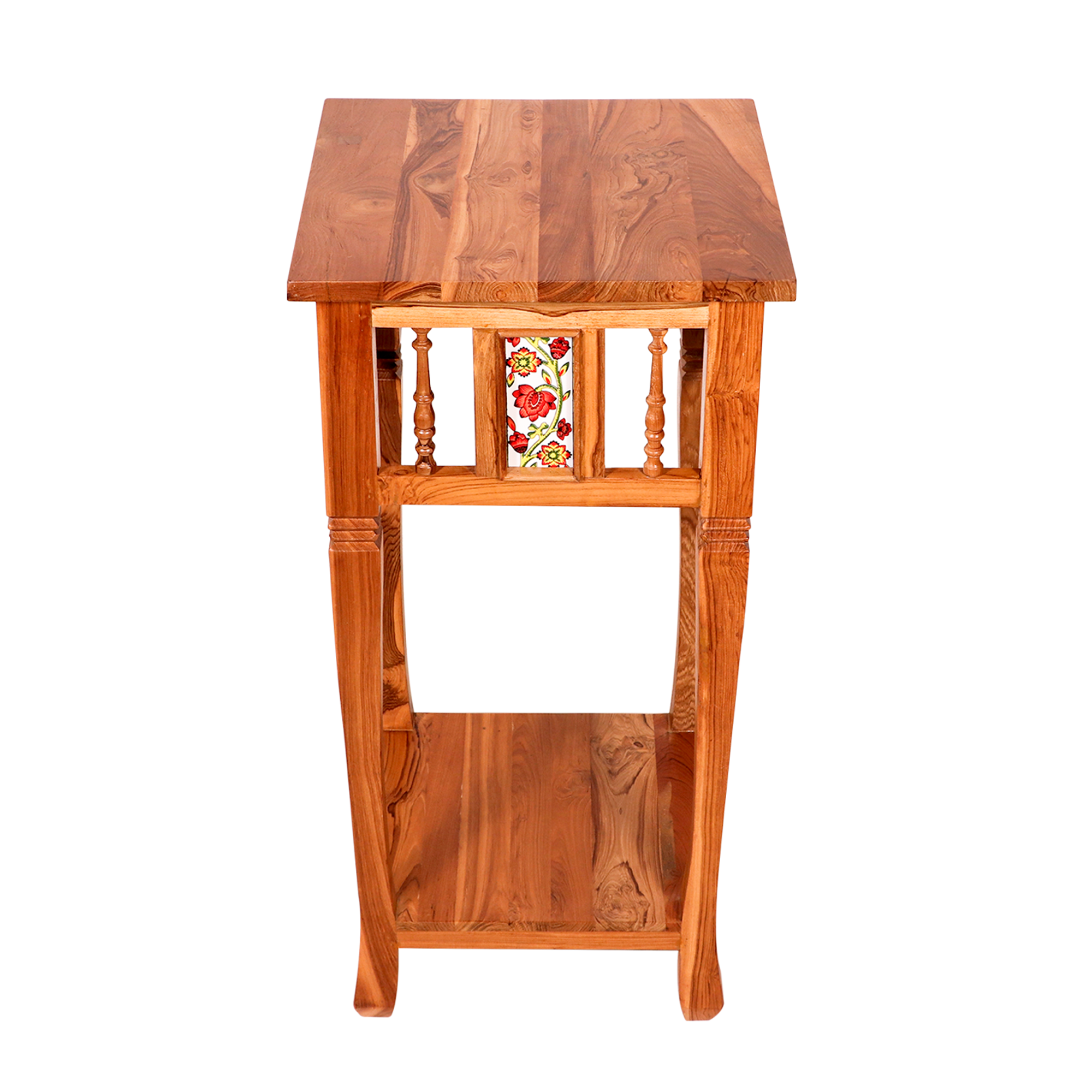 Ceramic tiled wood Side corner table with downside shelf End Table