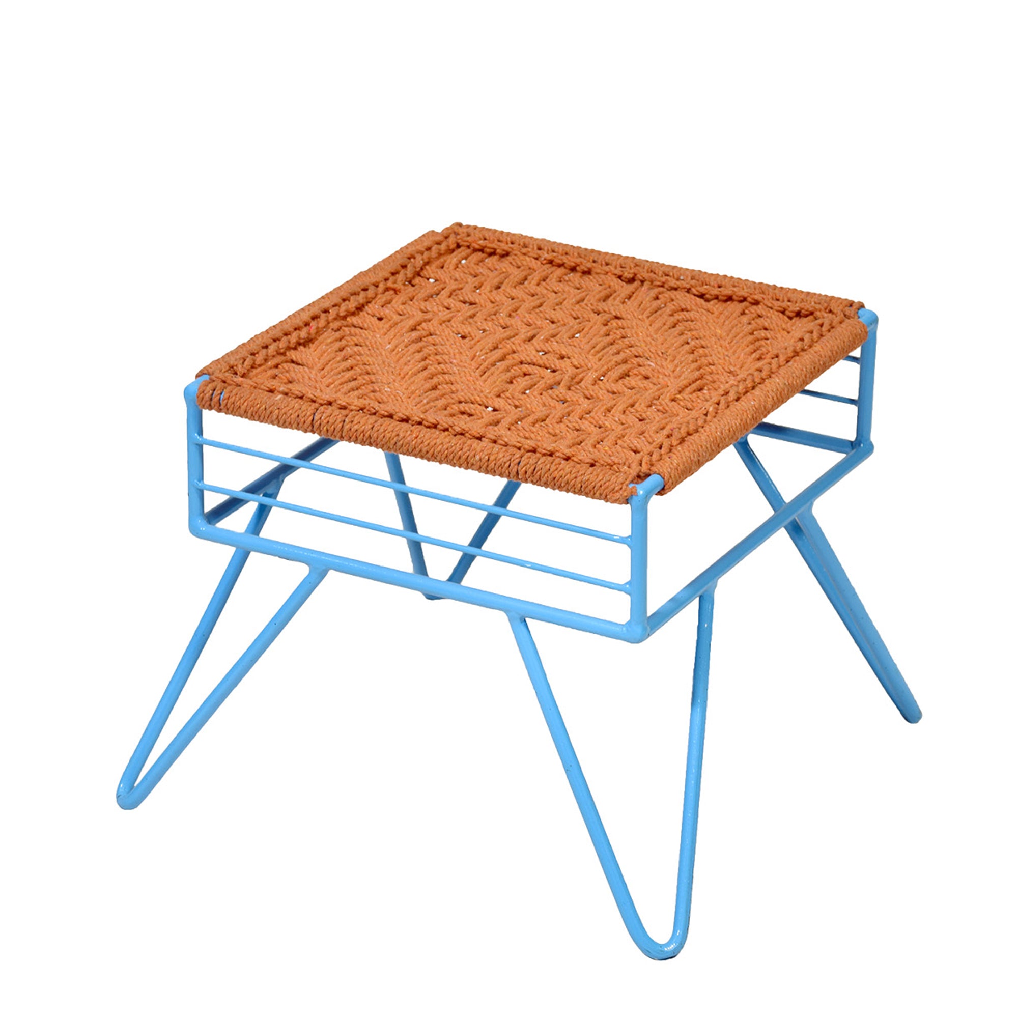 Blue Legs Organge thread Woven metallic Stool Stool