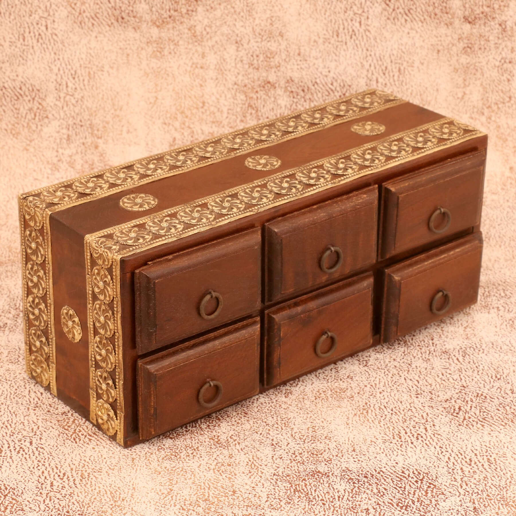 Antique Handmade Wide Six Drawer Chest (Natural Brown) Desk Organizer