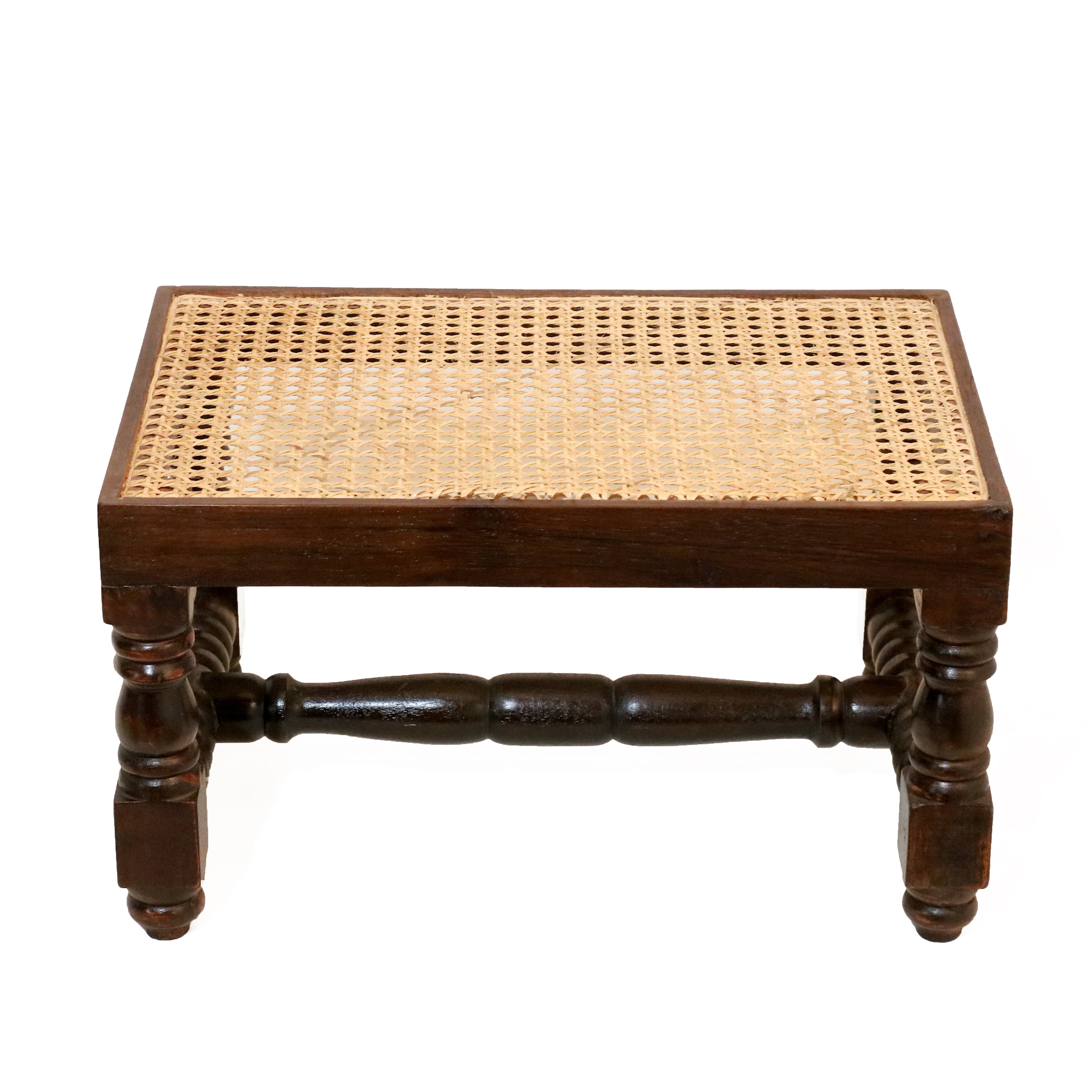 Solid Wooden Intricate Cane Stool Stool