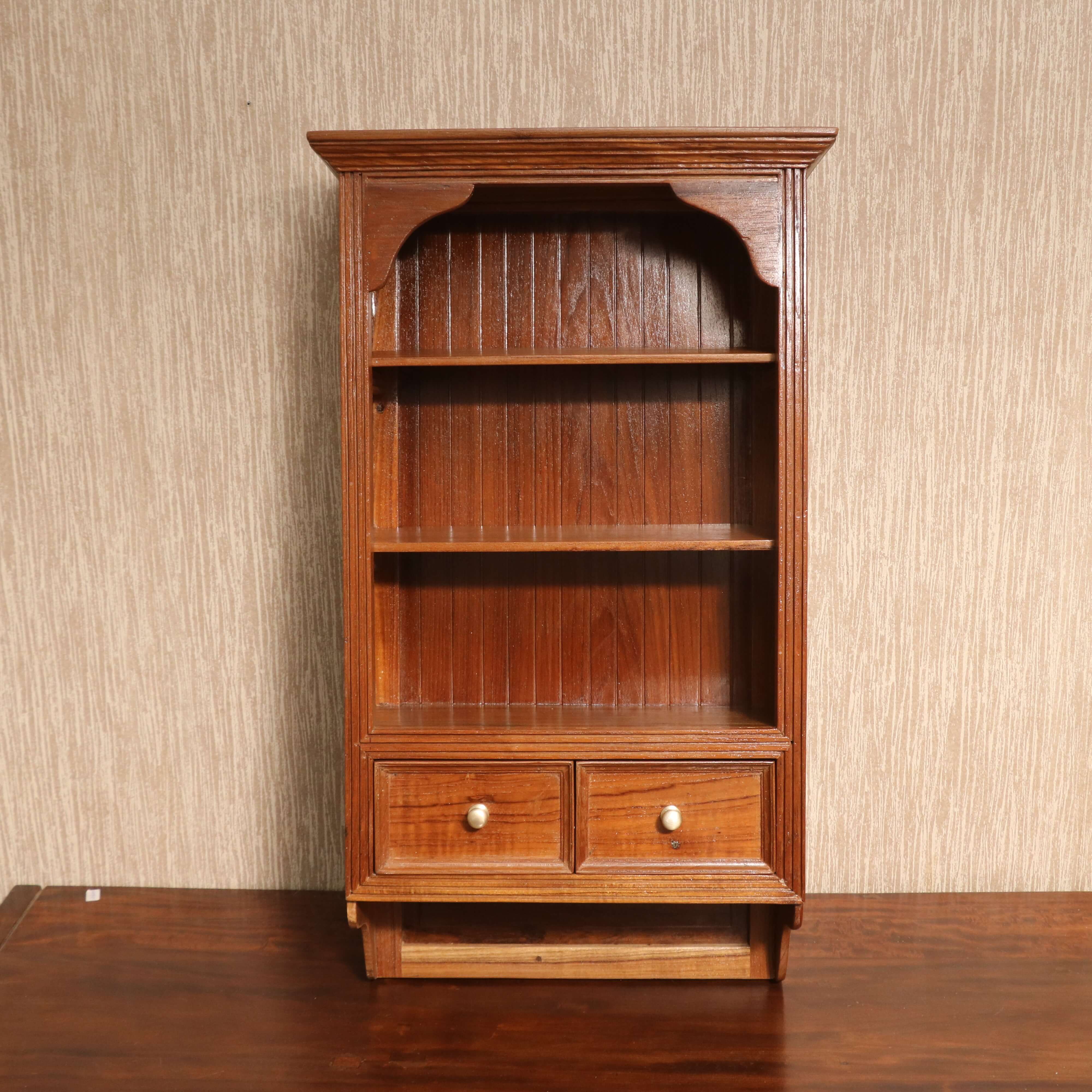 Hanging Cabinet with 3 Open Shelves Double Drawer Wall Rack