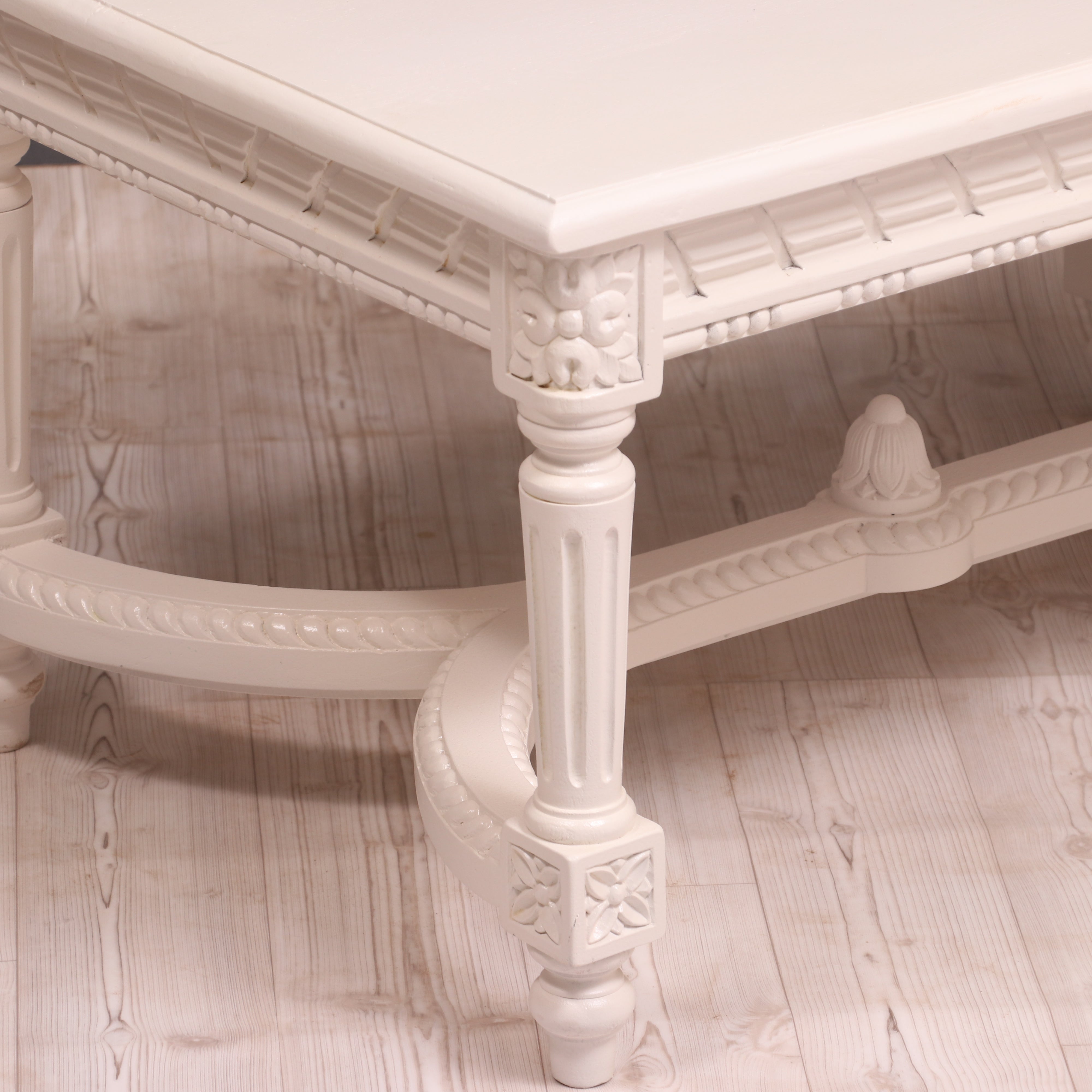 Ethnic carved intricate design white duco teak wood Coffee table Coffee Table