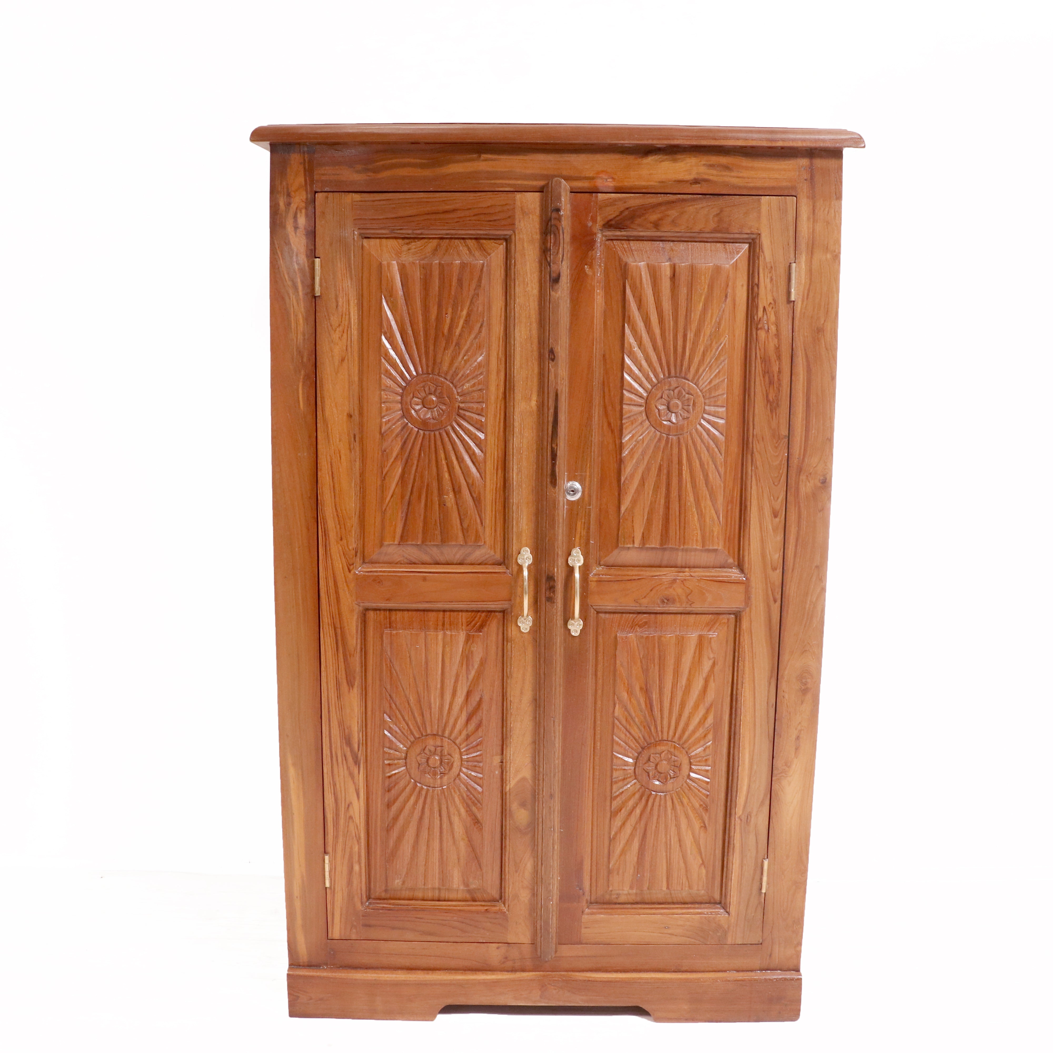 Solid beautifully carved natural tone polished Wardrobe cabinet Wardrobe