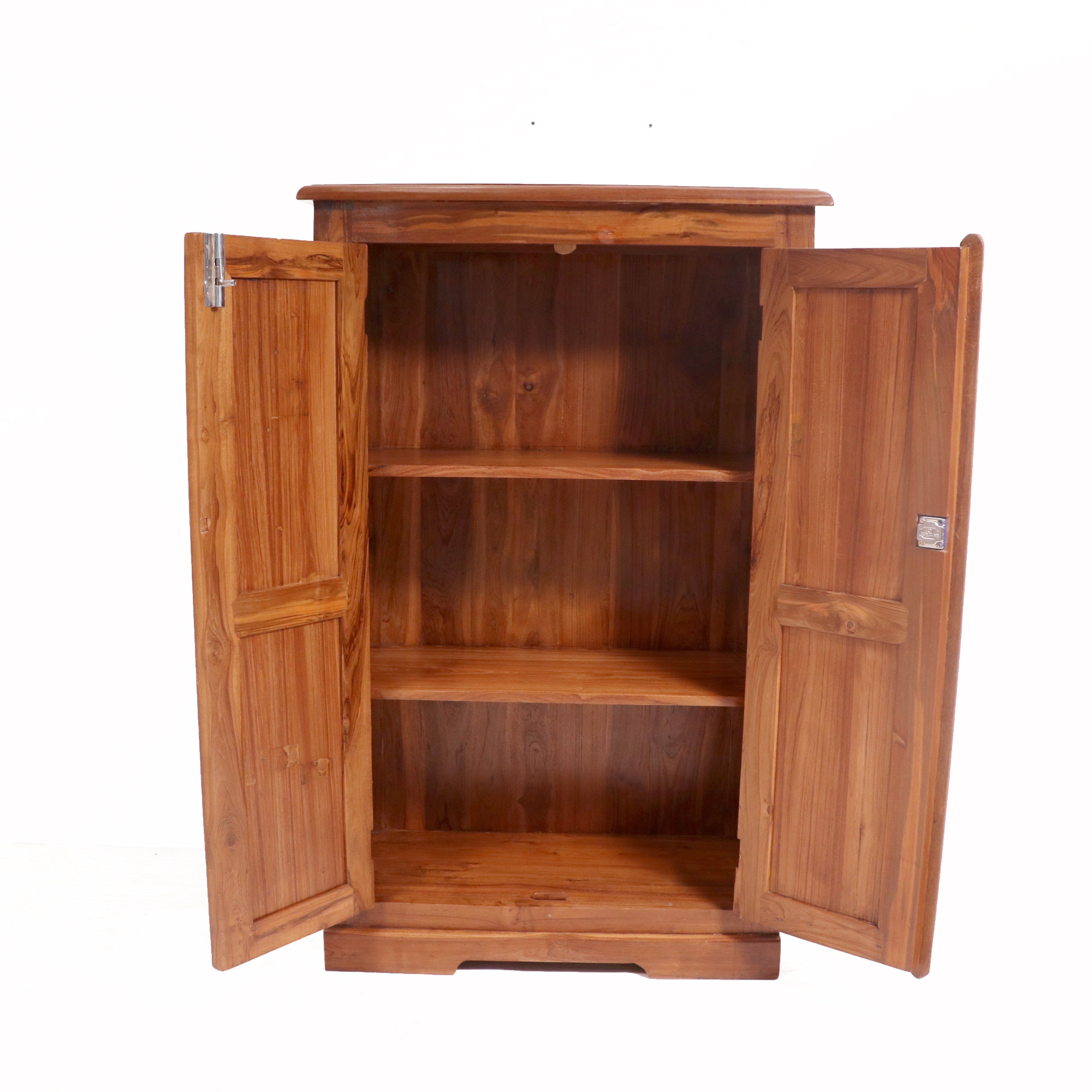 Solid beautifully carved natural tone polished Wardrobe cabinet Wardrobe
