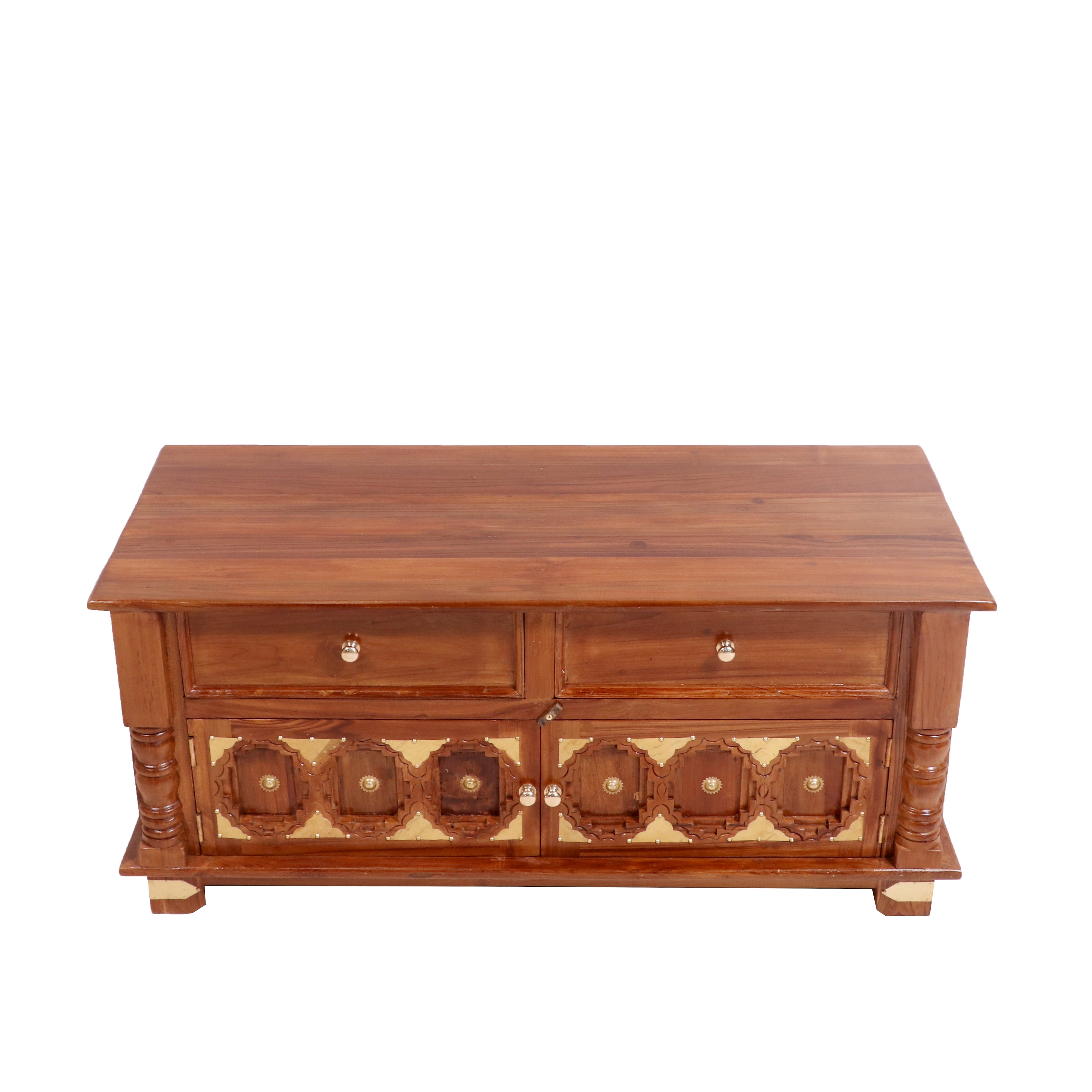 Brass work Carved Cupboard two drawer with double door (40 x 18 x 18 Inch) Cupboard