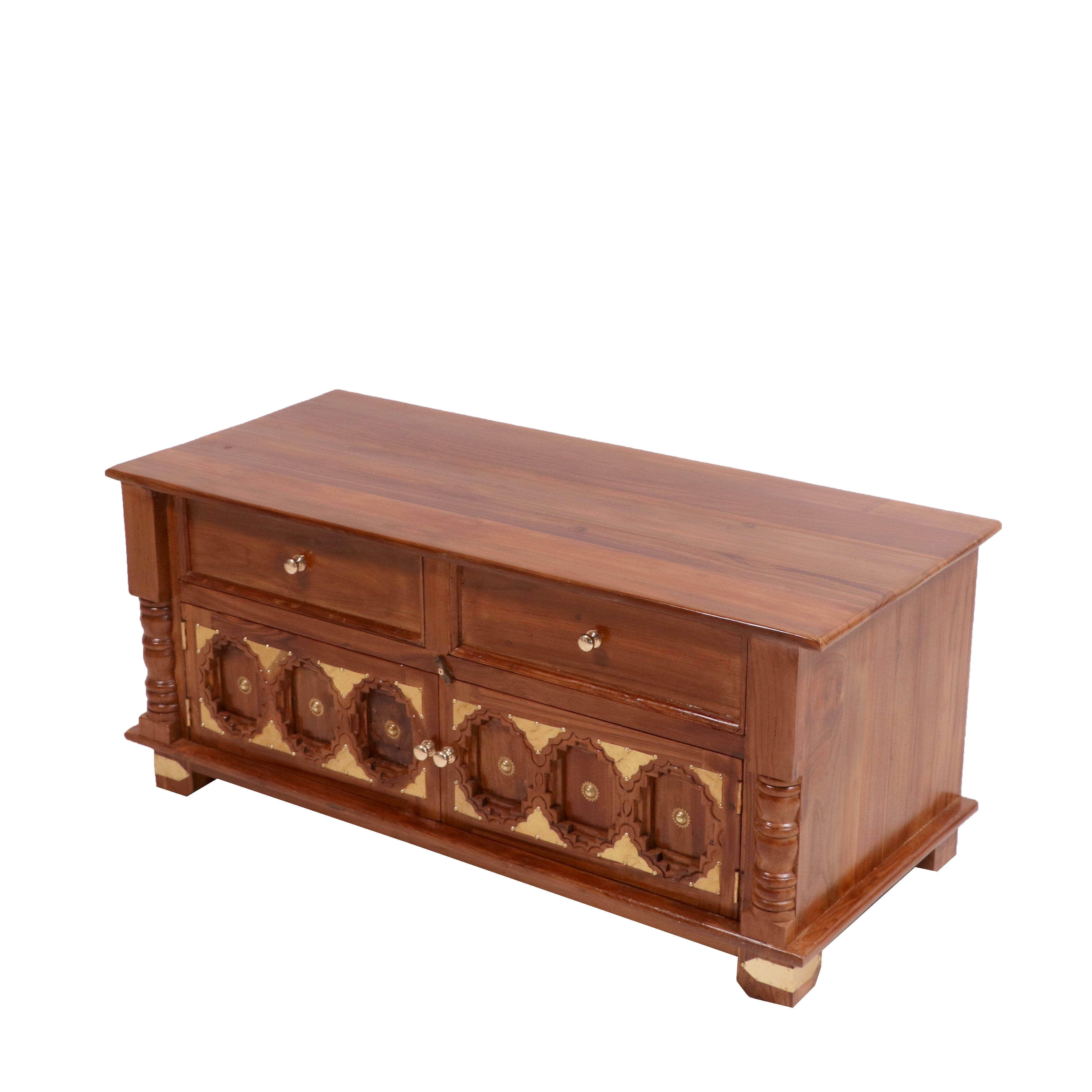 Brass work Carved Cupboard two drawer with double door (40 x 18 x 18 Inch) Cupboard