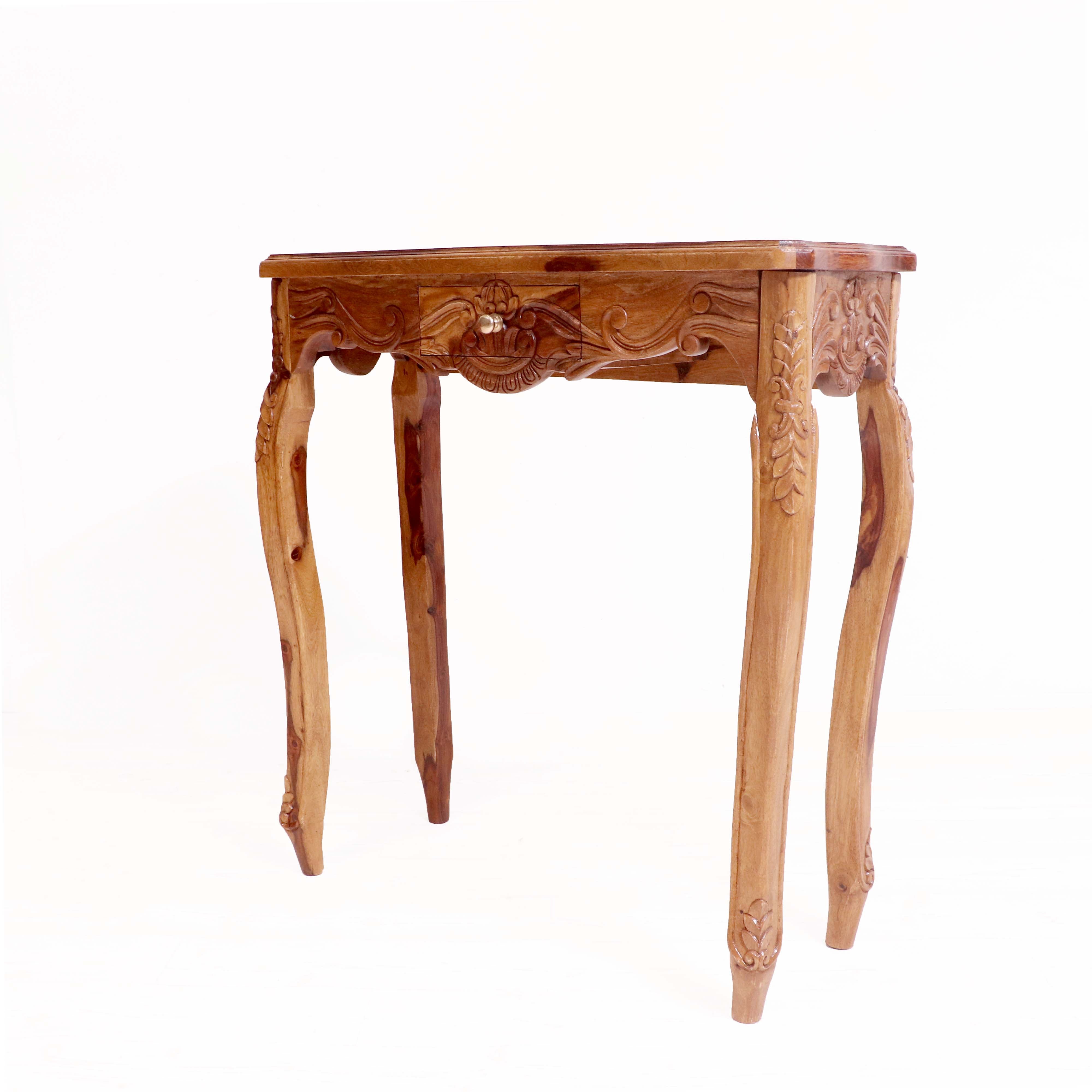 Sheesham Fusion Style carved console table with Drawer Console Table