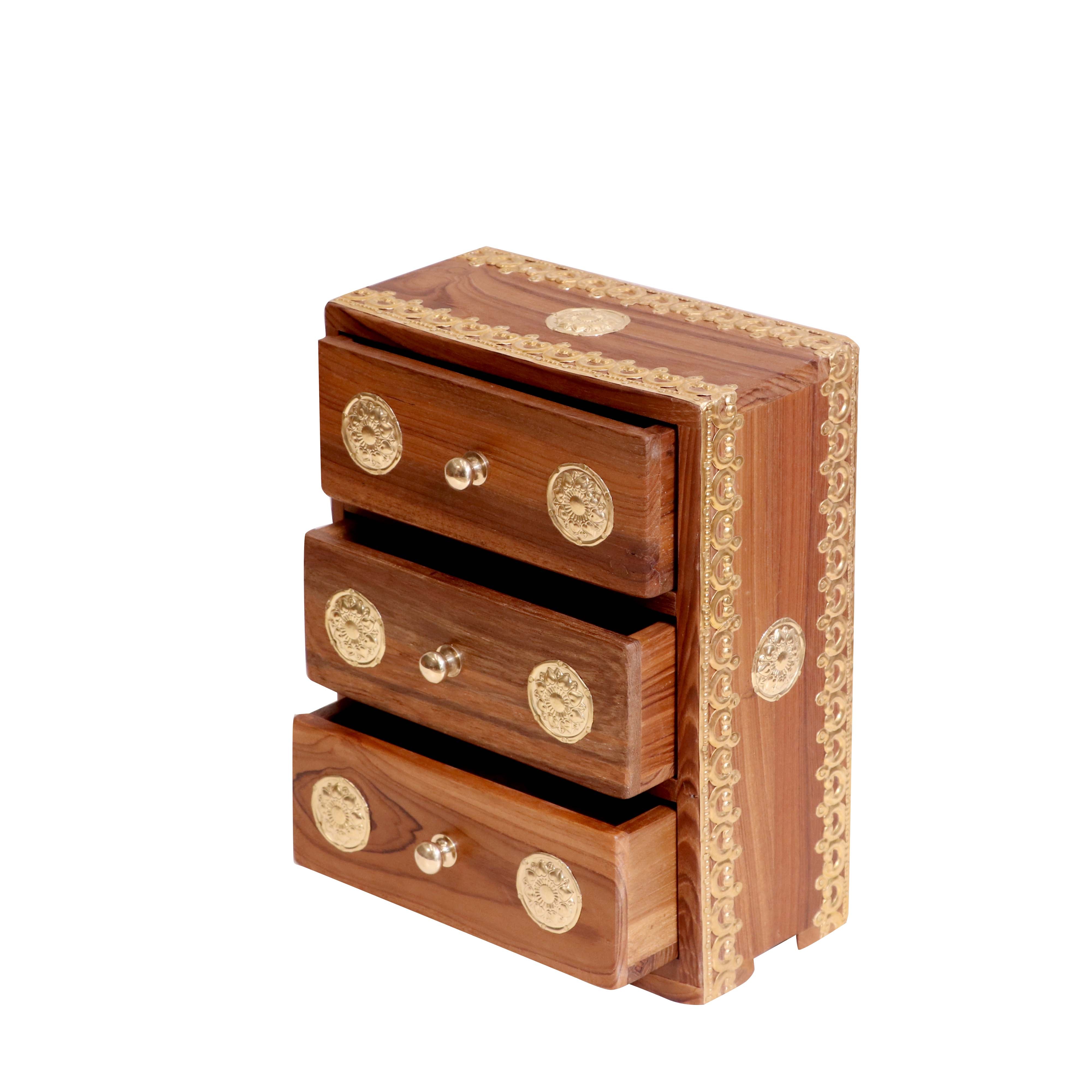 Unique Handmade Wooden Brass Fitted Multiple Drawer Desk Organizer