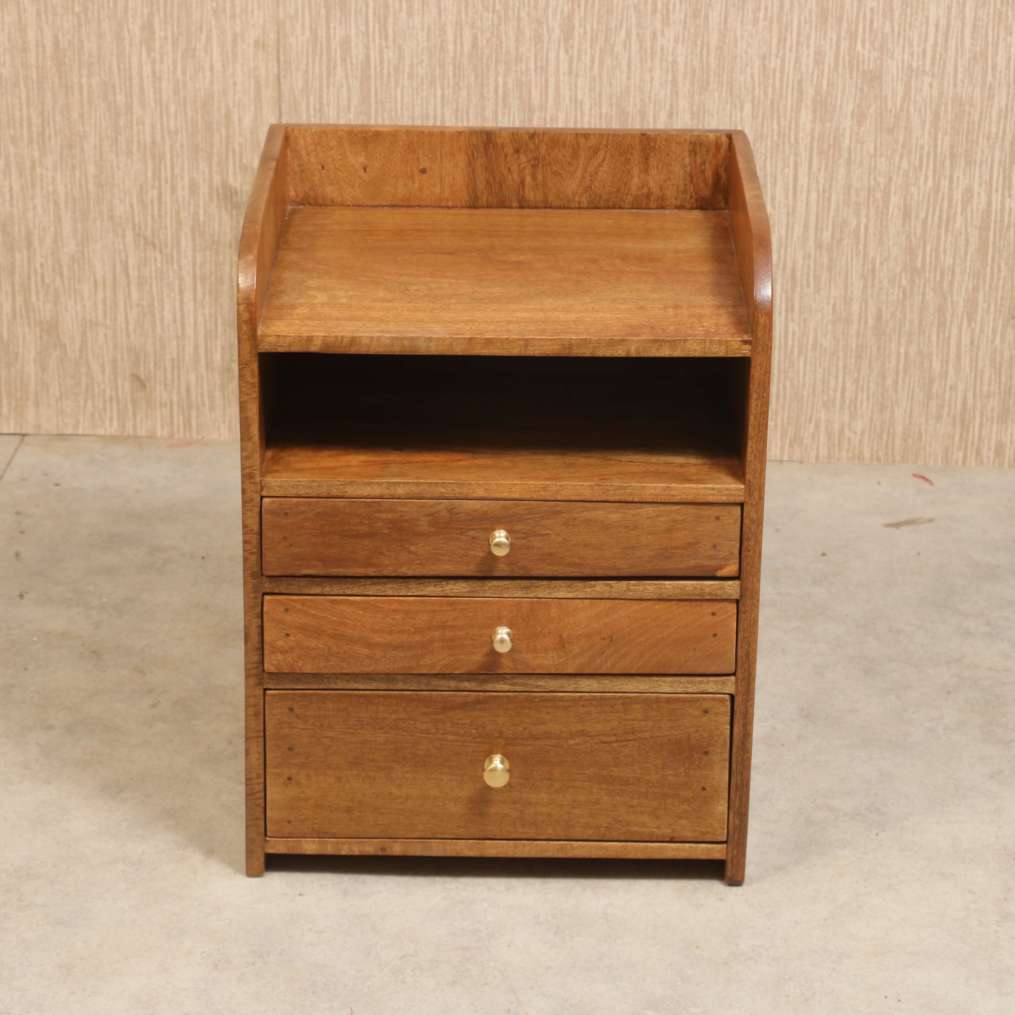 Classic Curved Multistorage Handmade Wooden Bedside Bedside