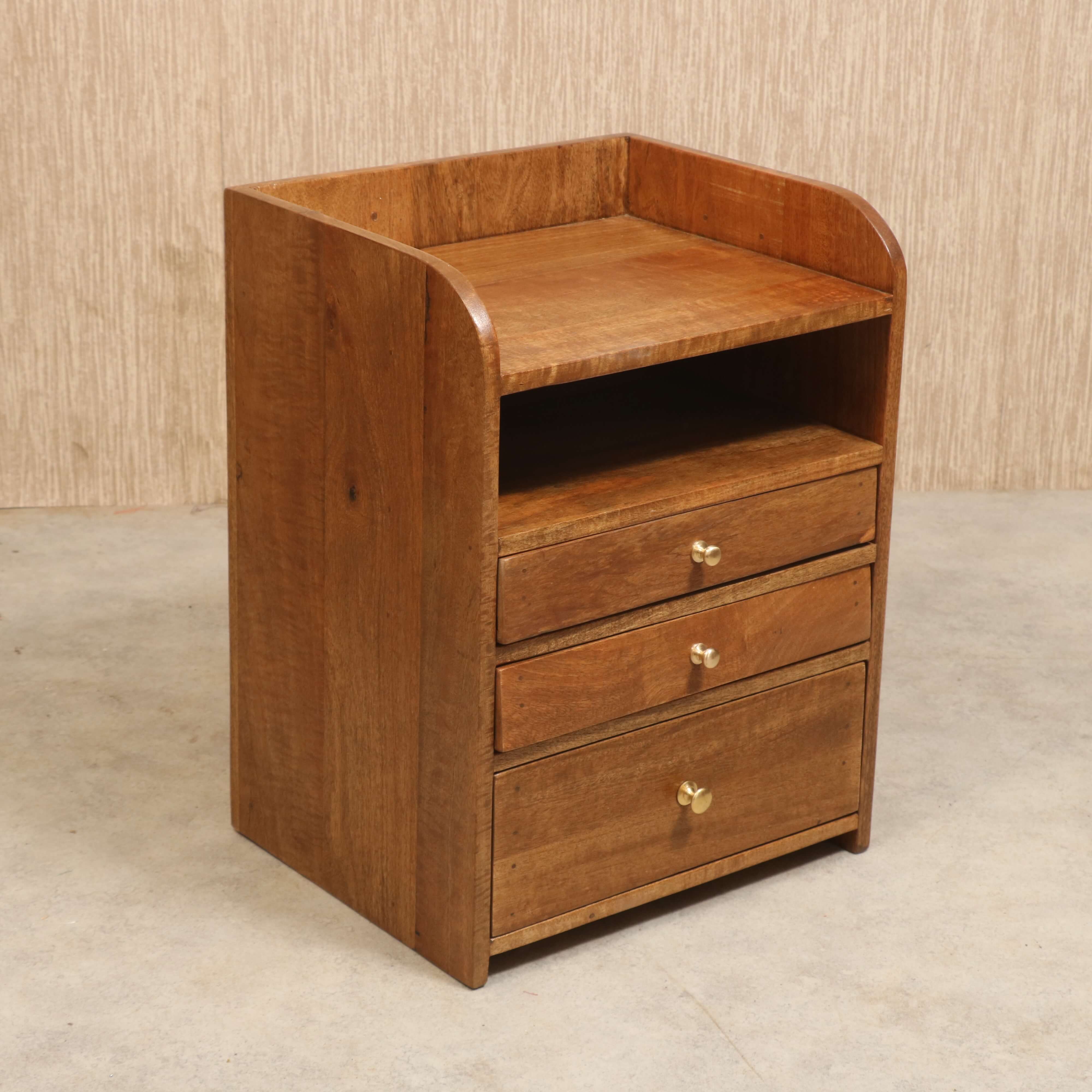 Classic Curved Multistorage Handmade Wooden Bedside Bedside