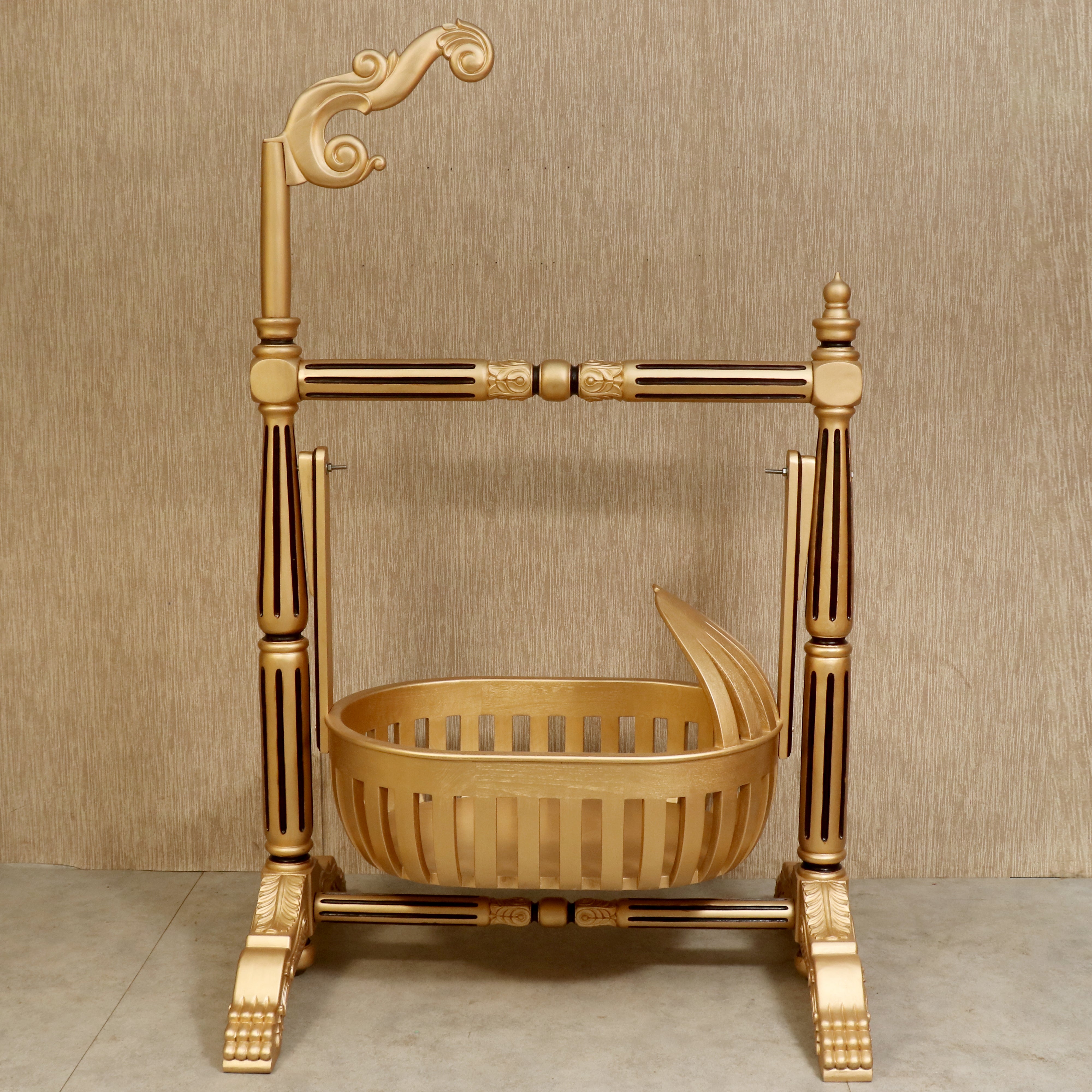 Golden Finshed Dawn Teak Wooden Handmade Cradle Cradle