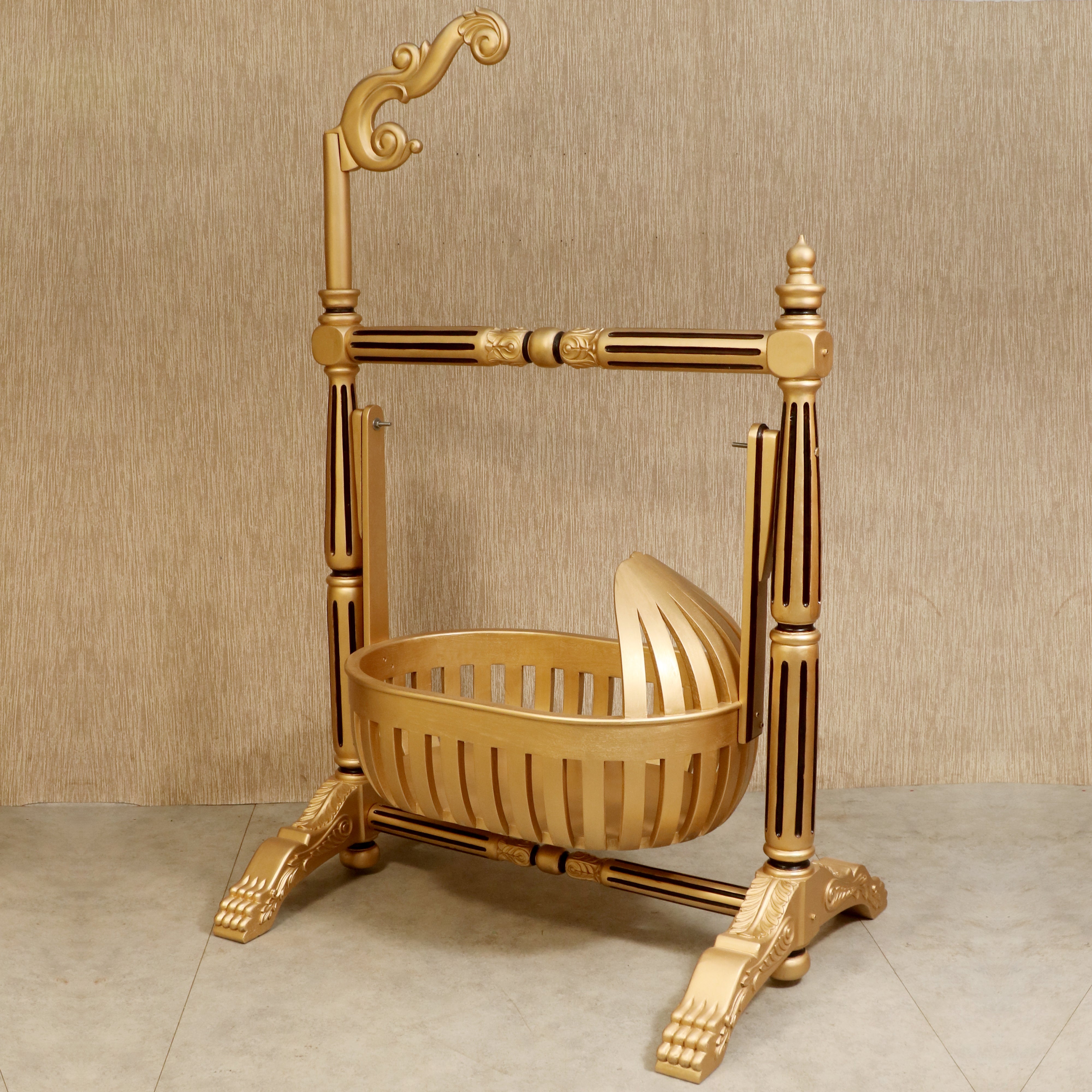 Golden Finshed Dawn Teak Wooden Handmade Cradle Cradle