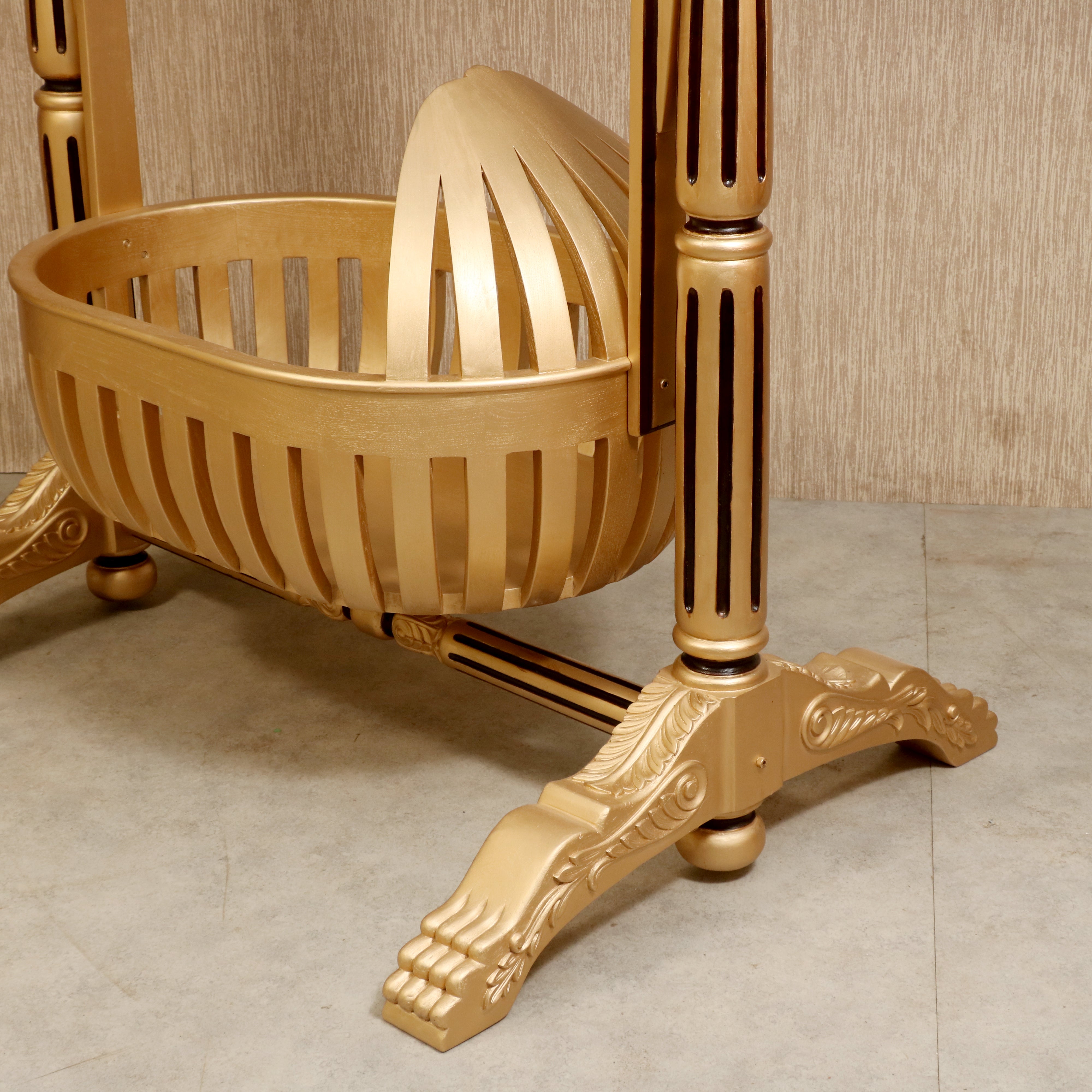 Golden Finshed Dawn Teak Wooden Handmade Cradle Cradle