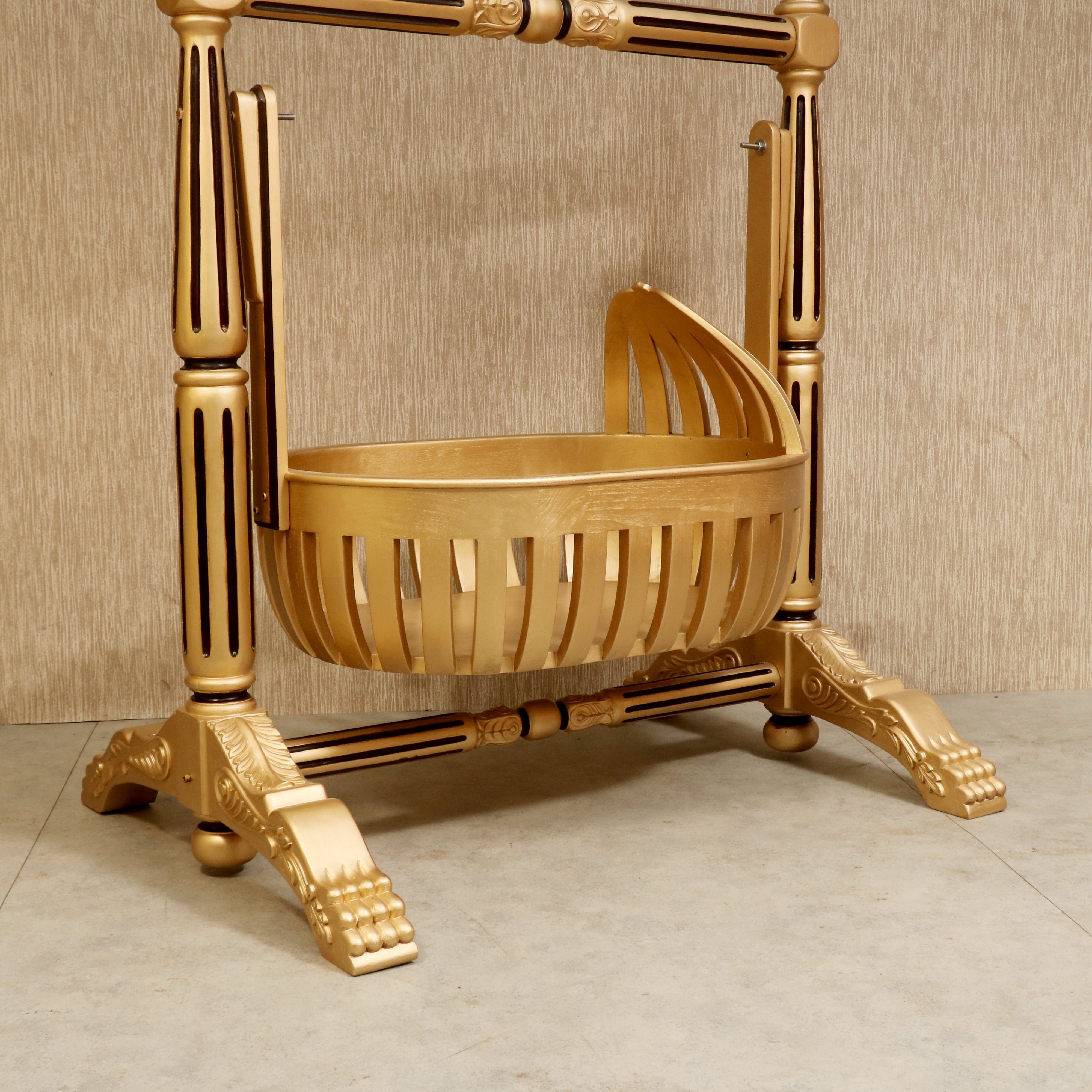 Golden Finshed Dawn Teak Wooden Handmade Cradle Cradle