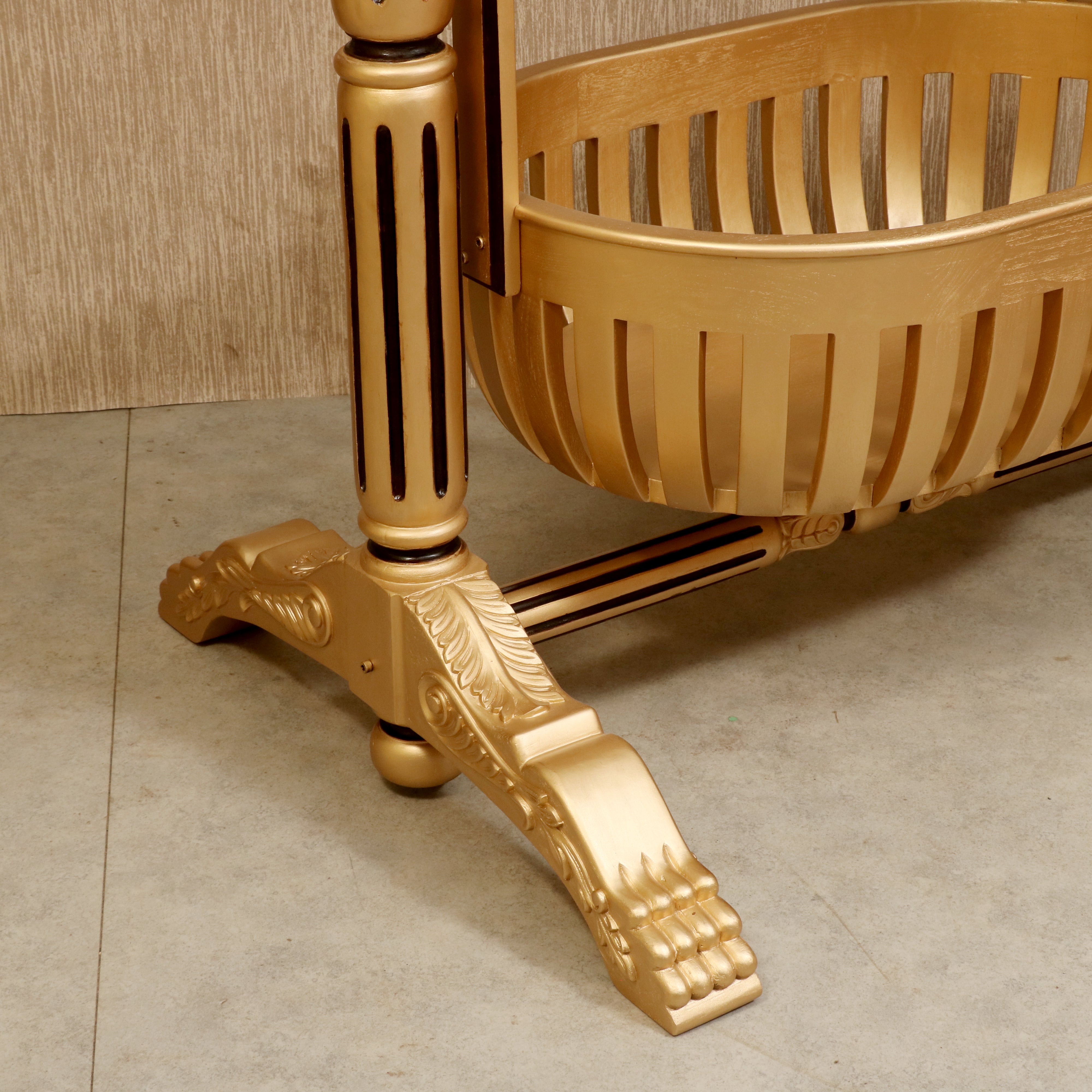 Golden Finshed Dawn Teak Wooden Handmade Cradle Cradle