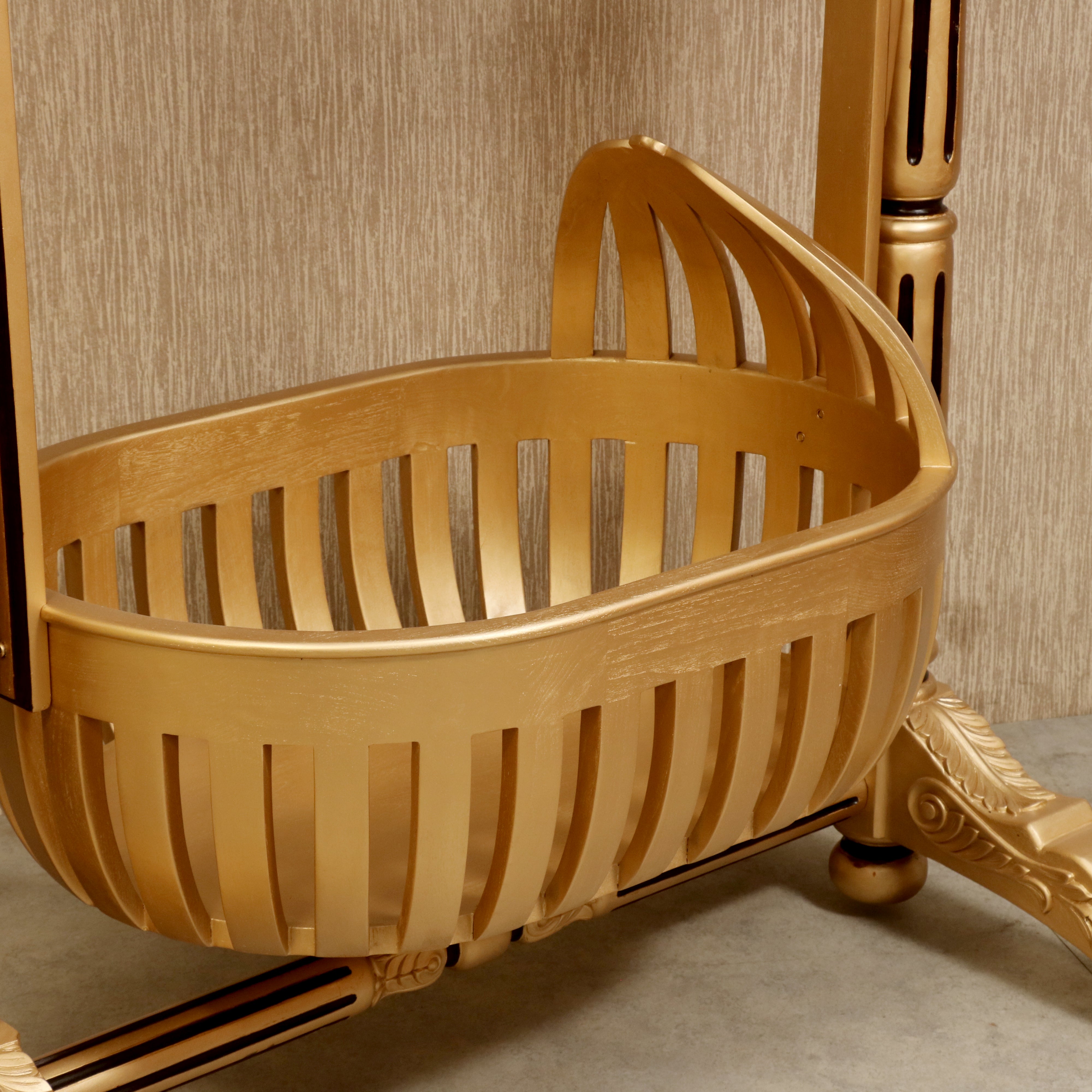 Golden Finshed Dawn Teak Wooden Handmade Cradle Cradle