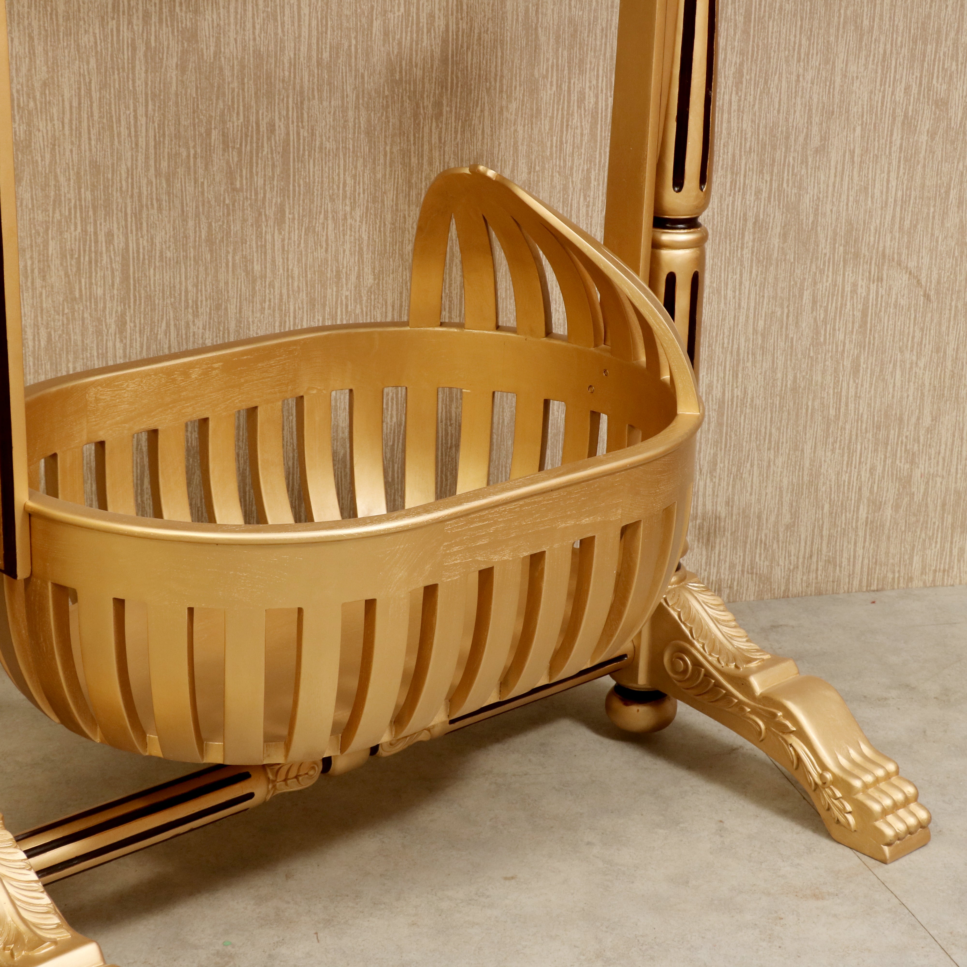 Golden Finshed Dawn Teak Wooden Handmade Cradle Cradle