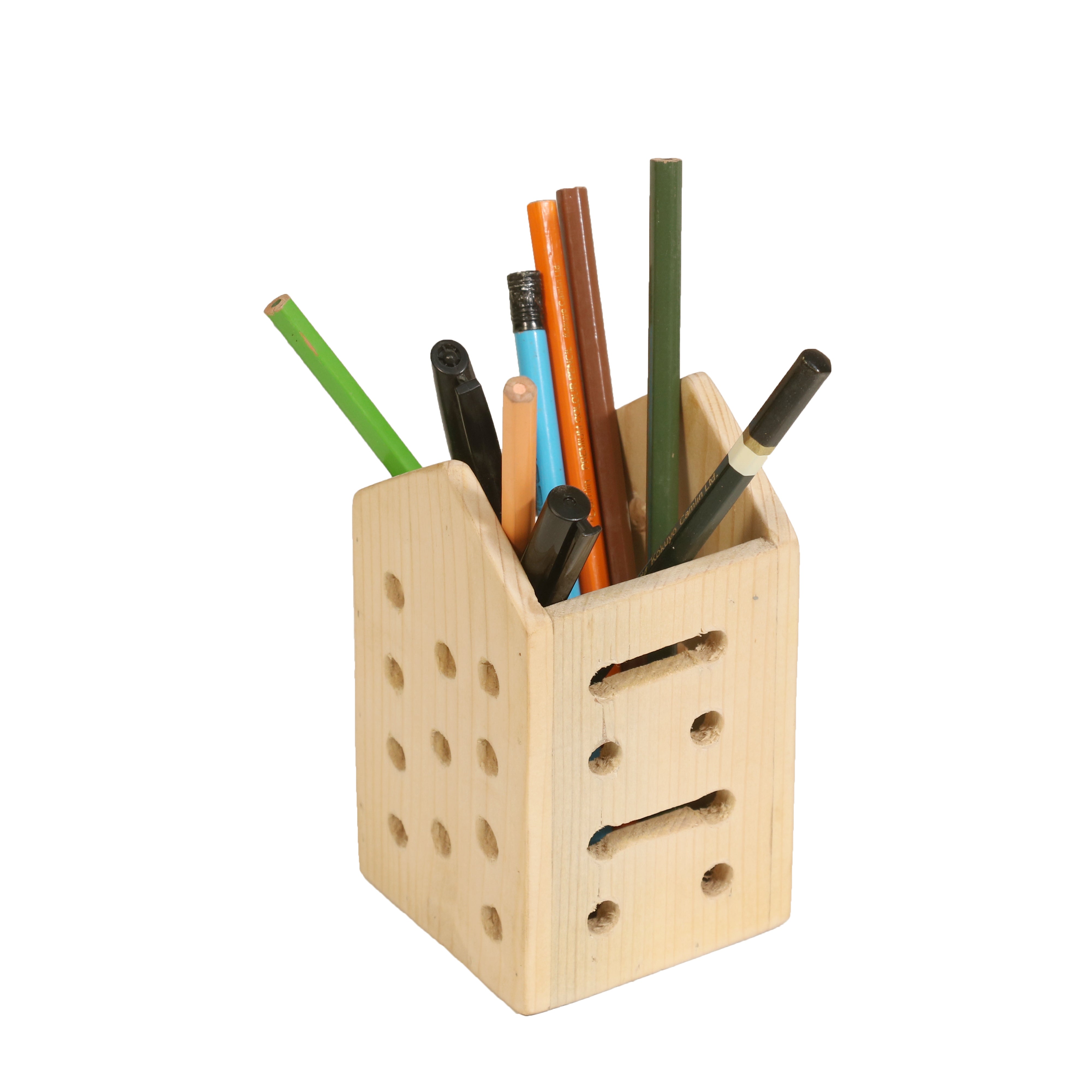 Pine Wood Pencil Stand Desk Organizer