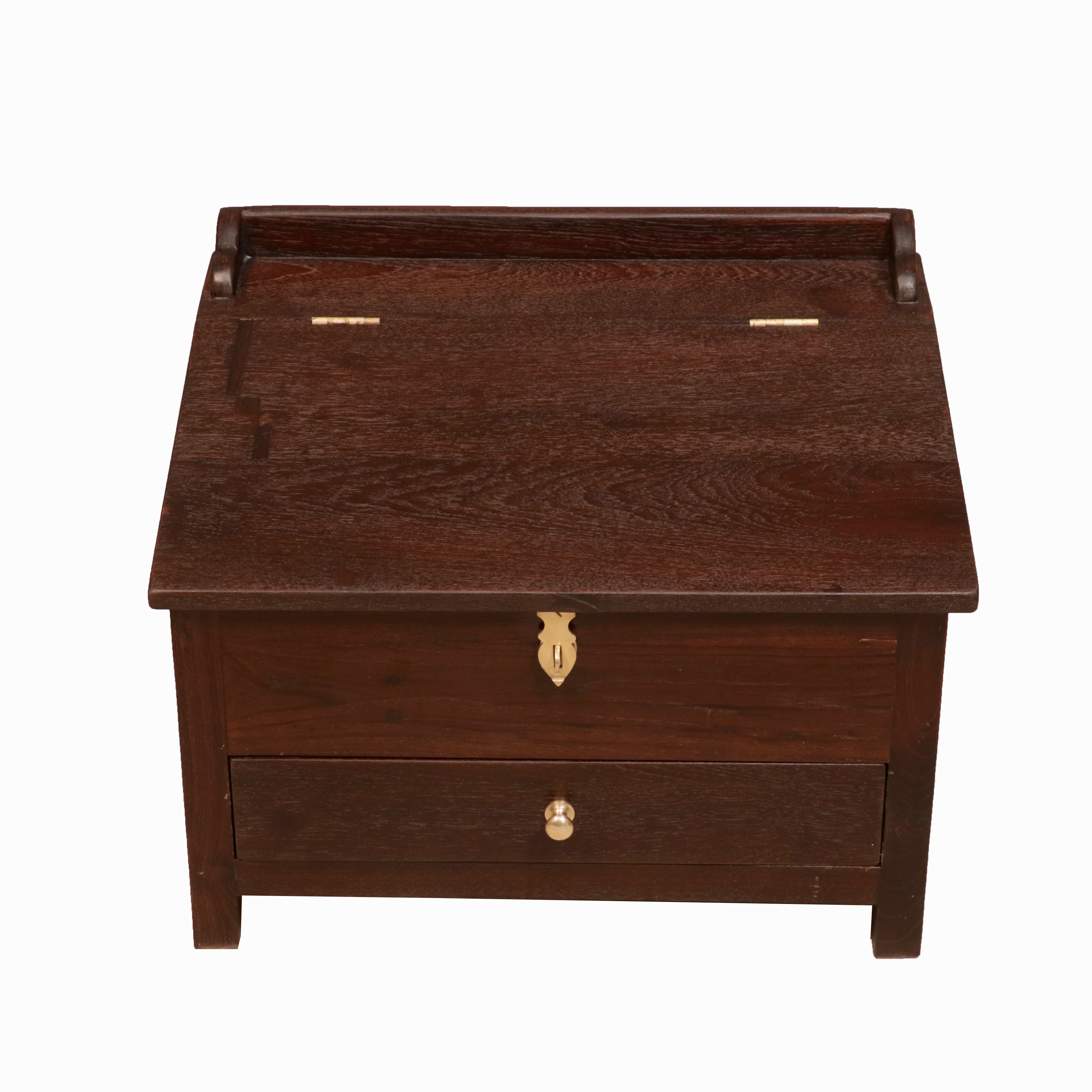 Ethnic Wooden Munim Study Table Dark Tone Teak wood Lapdesk