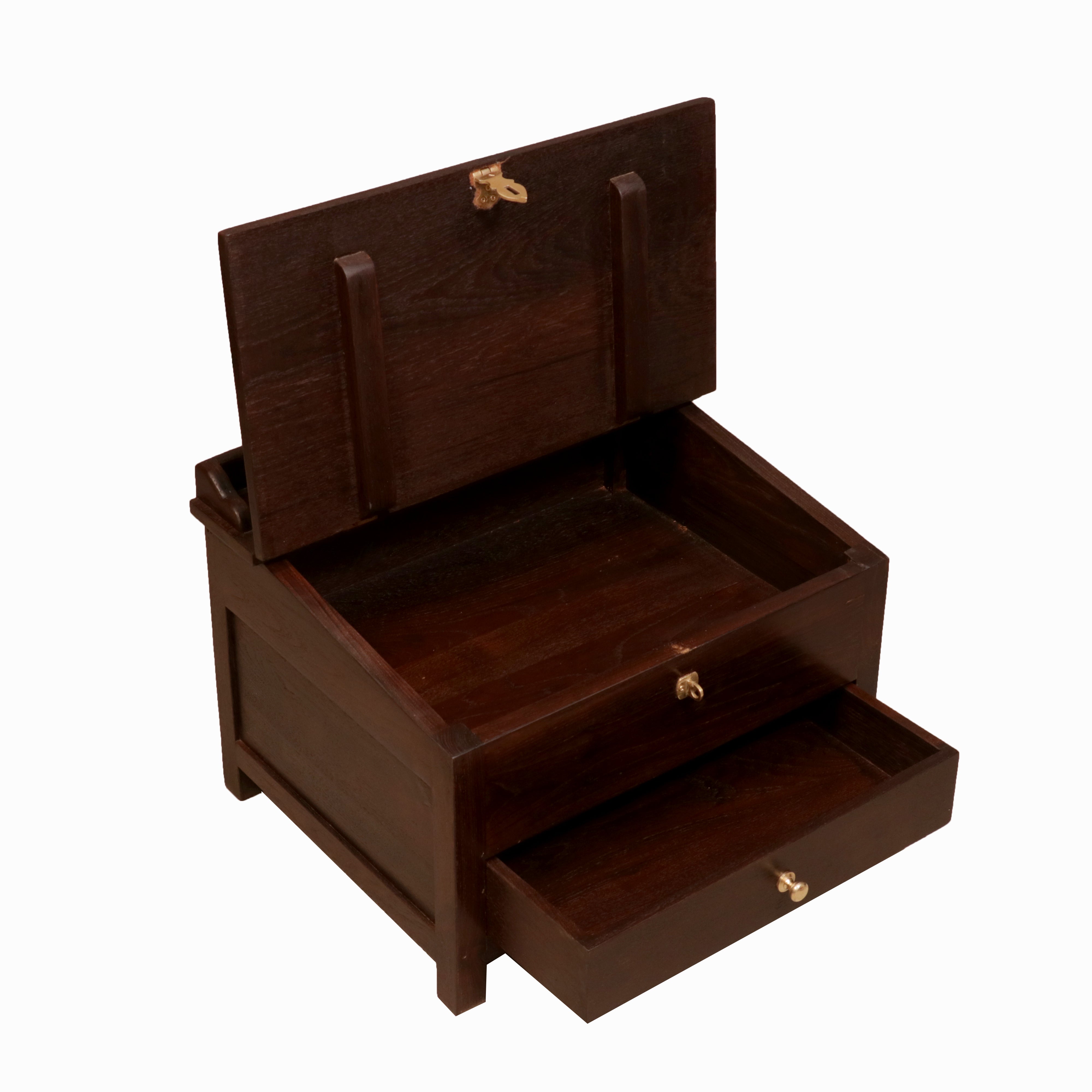 Ethnic Wooden Munim Study Table Dark Tone Acacia wood Lapdesk