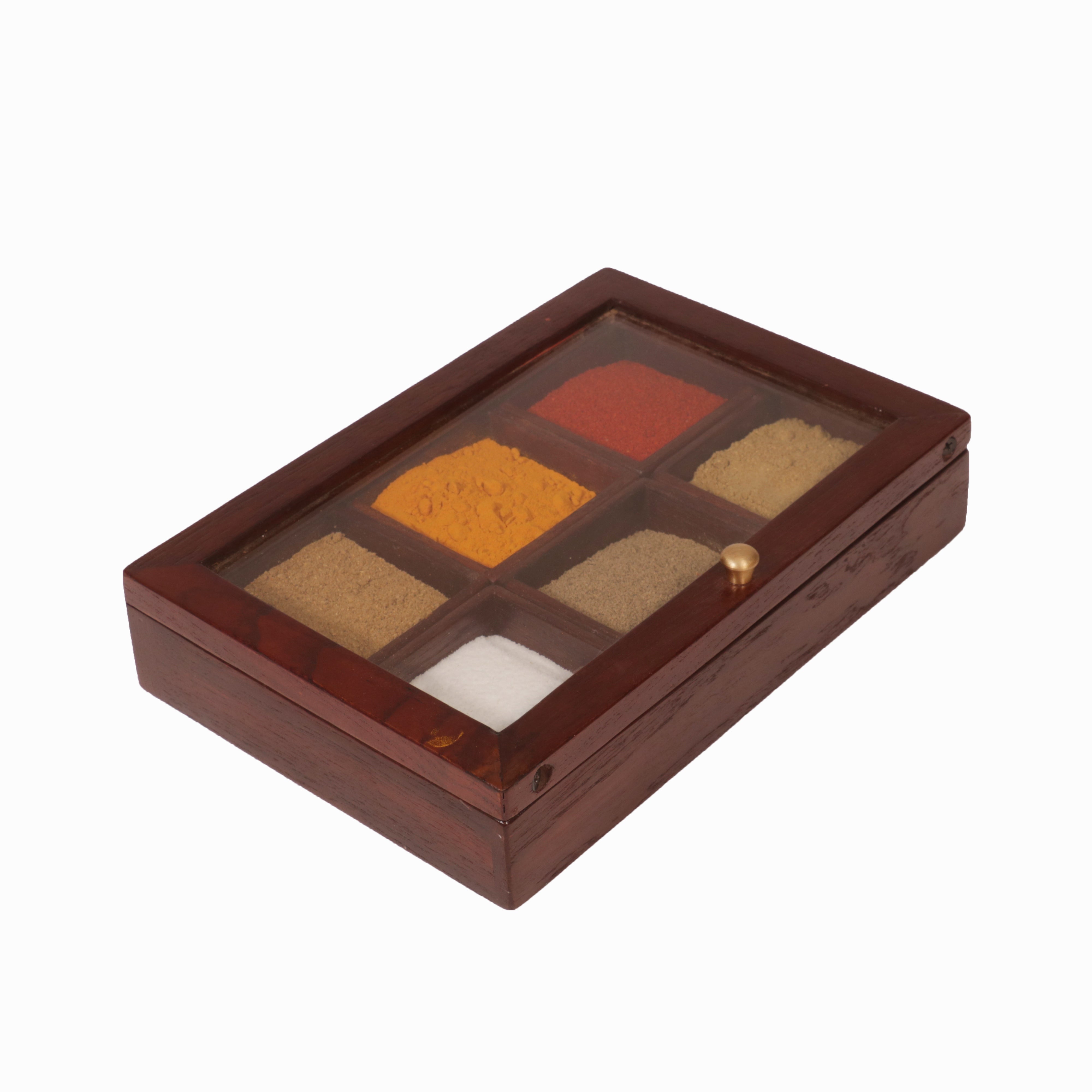 Solid Indian Teak wood Masala Box Medium (10.5 x 7.5 x 2.5 Inch) Wooden Box