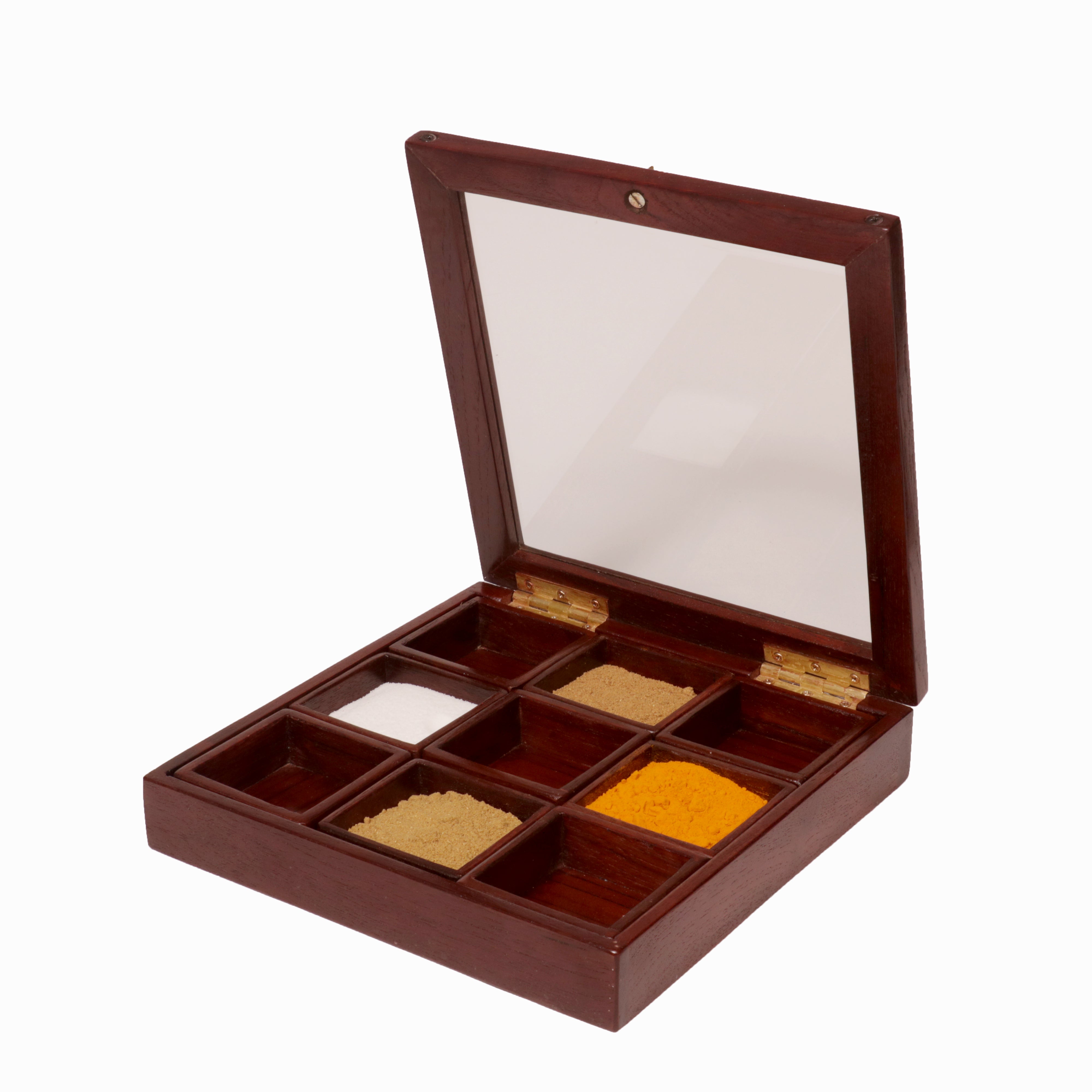 Solid Indian Teak wood Masala Box Large (11 x 11 x 2.5 Inch) Wooden Box