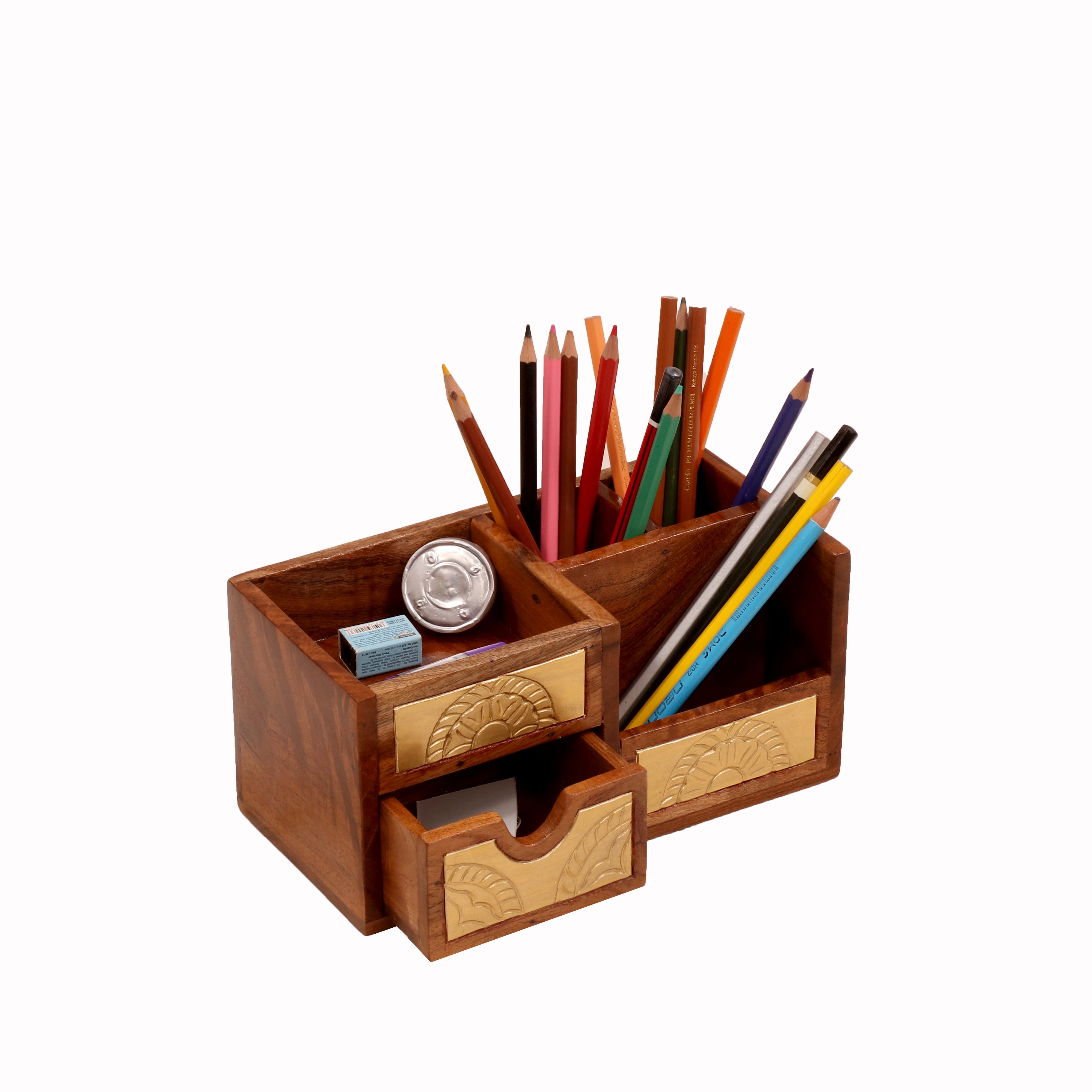 Montage Brass Multiple Slot Handmade Wooden Desk Organizer Desk Organizer