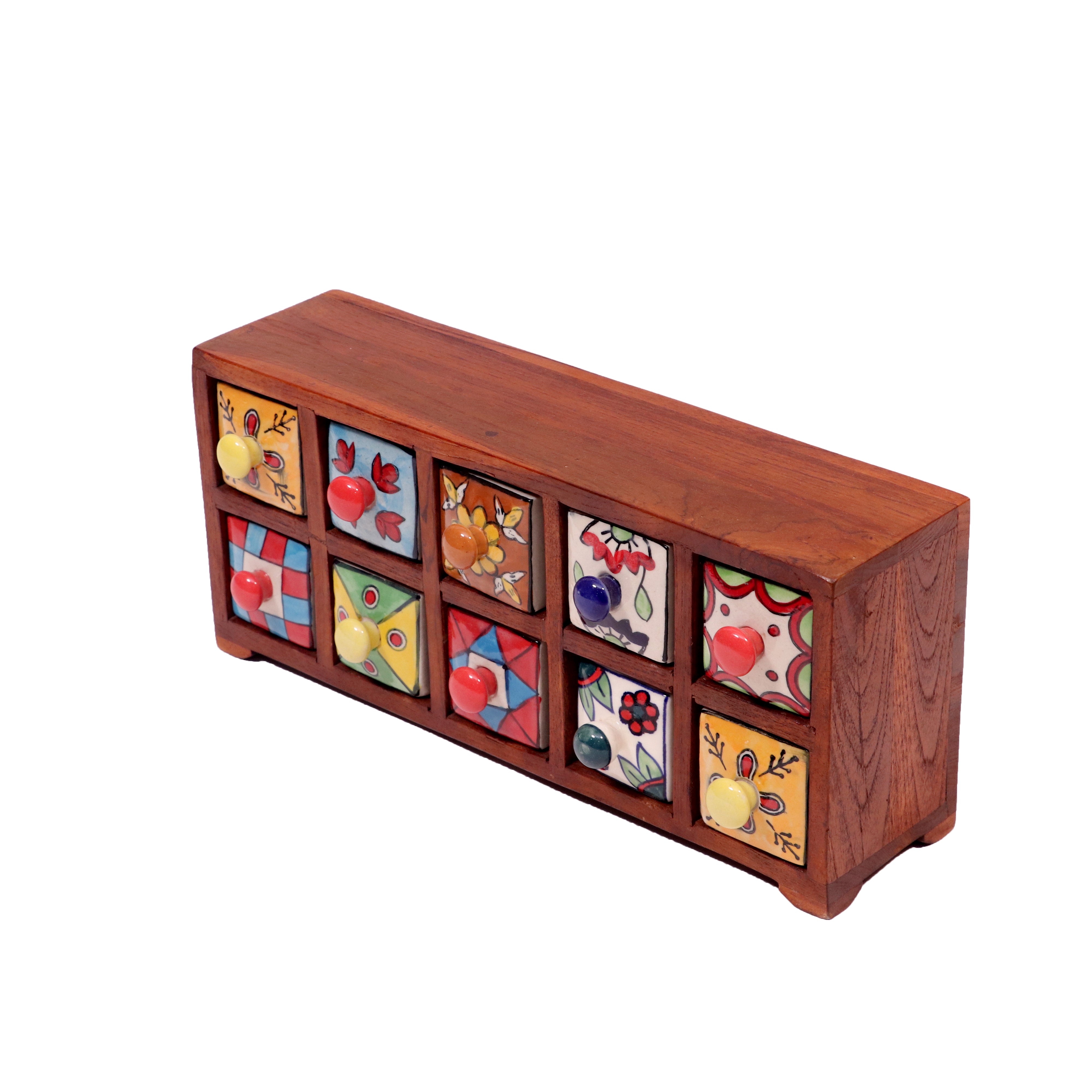 10 drawers double row ceramic miniature chest-(Natural Touch) Desk Organizer