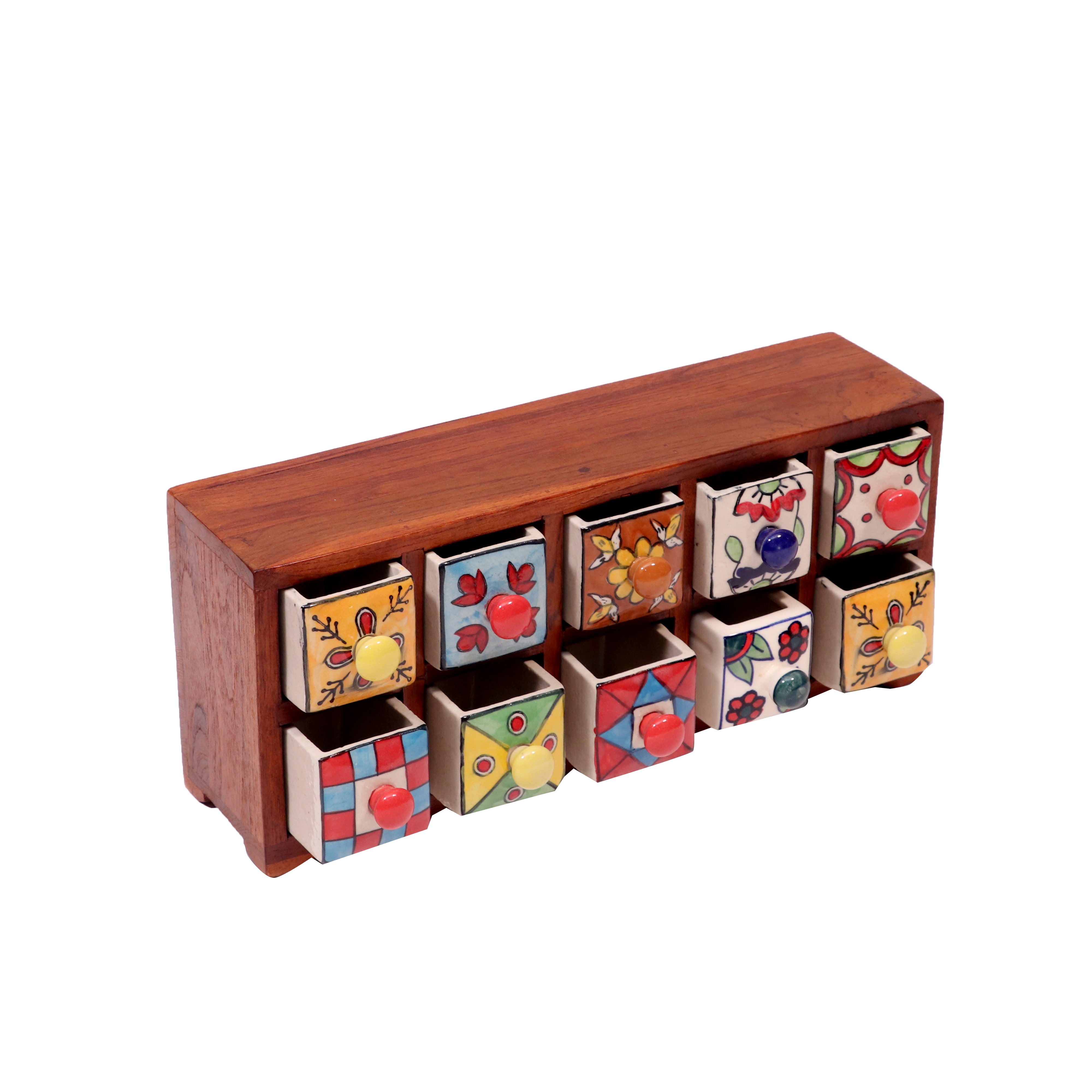 10 drawers double row ceramic miniature chest-(Natural Touch) Desk Organizer