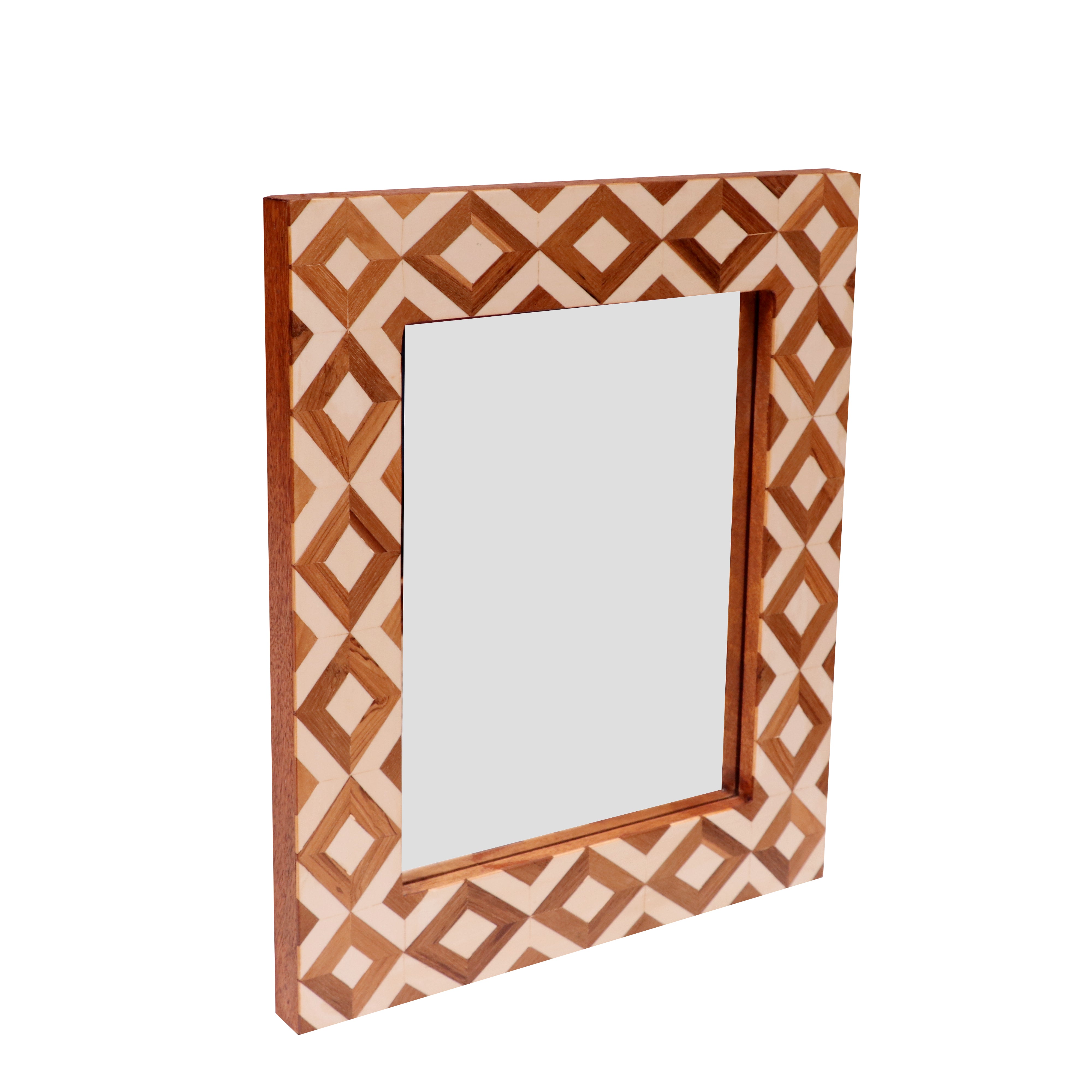 Classic Aesthetic Wooden Diamond Style Handmade Large Border Mirror for Home Mirror