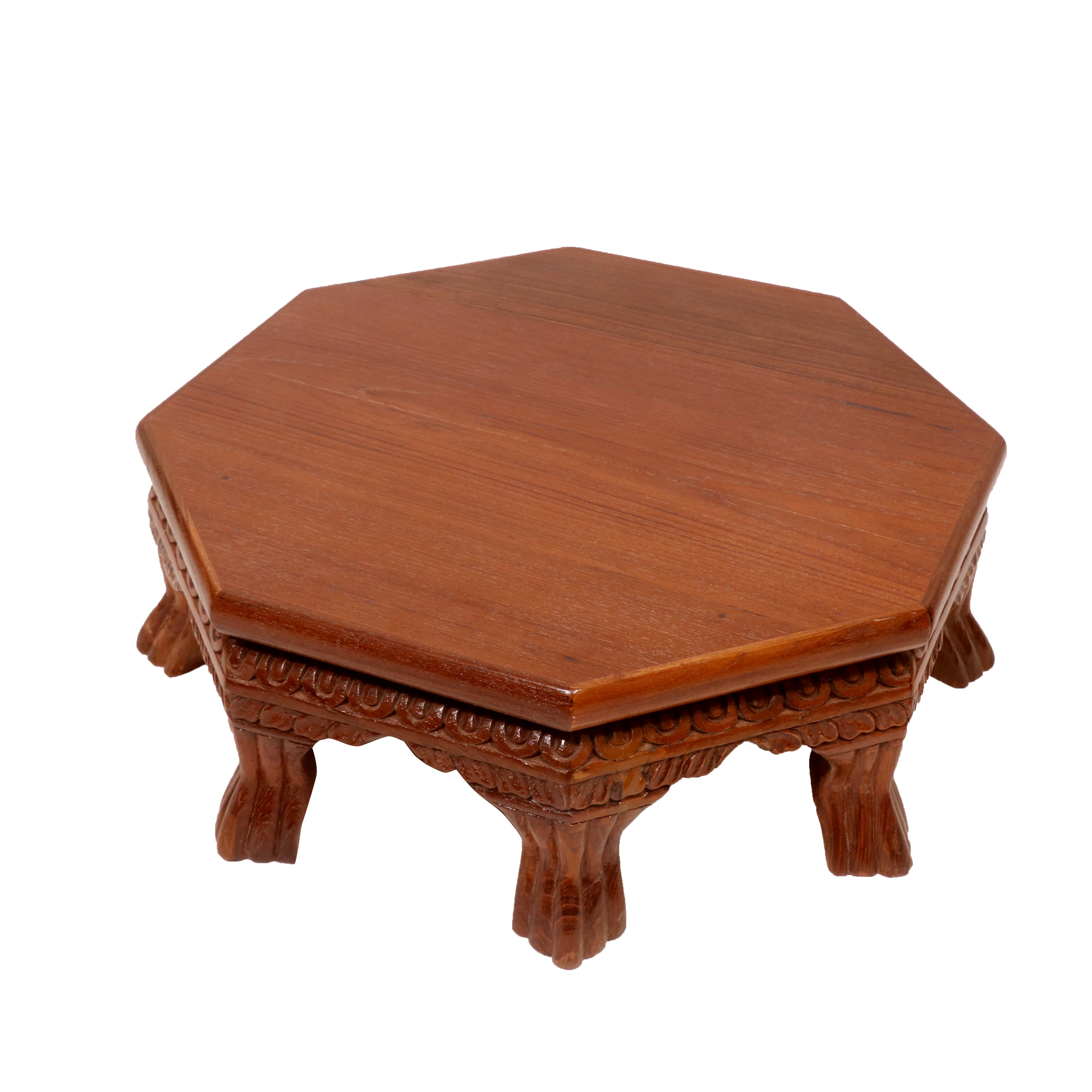 Asth Traditional Teak Wood Octagonal Bajot /Choki Sitting Dinning Bajot