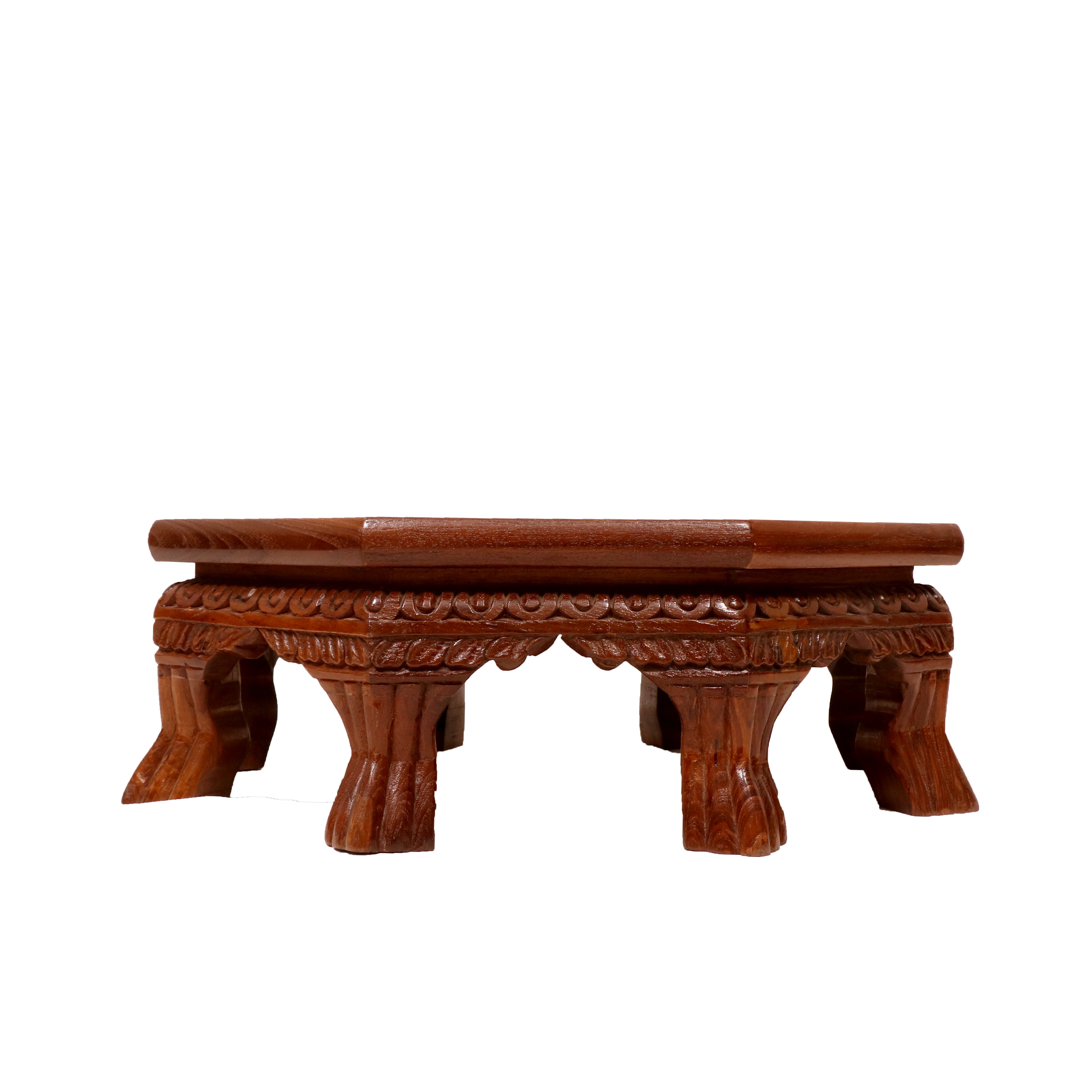 Asth Traditional Teak Wood Octagonal Bajot /Choki Sitting Dinning Bajot
