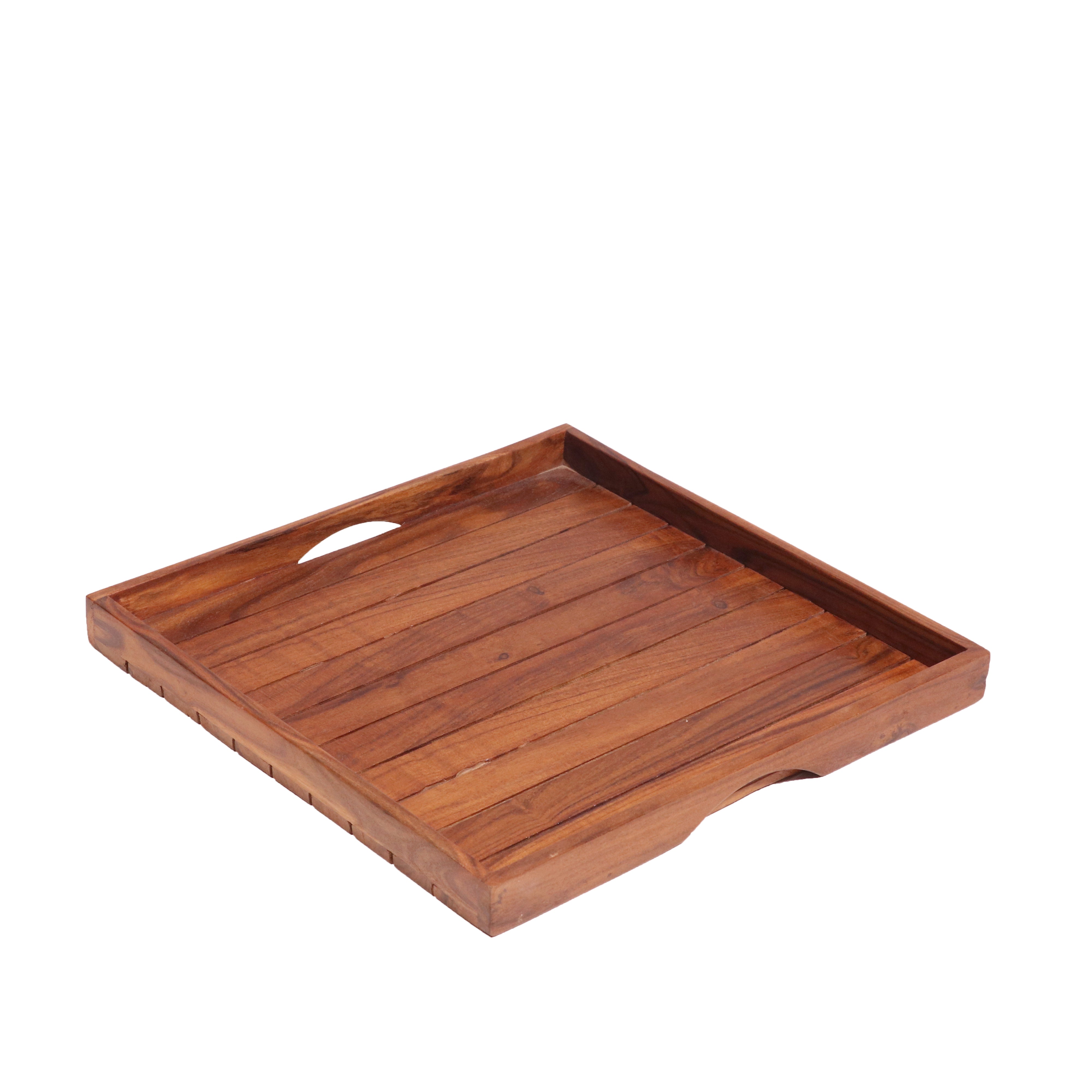 Classic Simple Strip Designed Handmade Wooden Tray - Set of 3 Tray