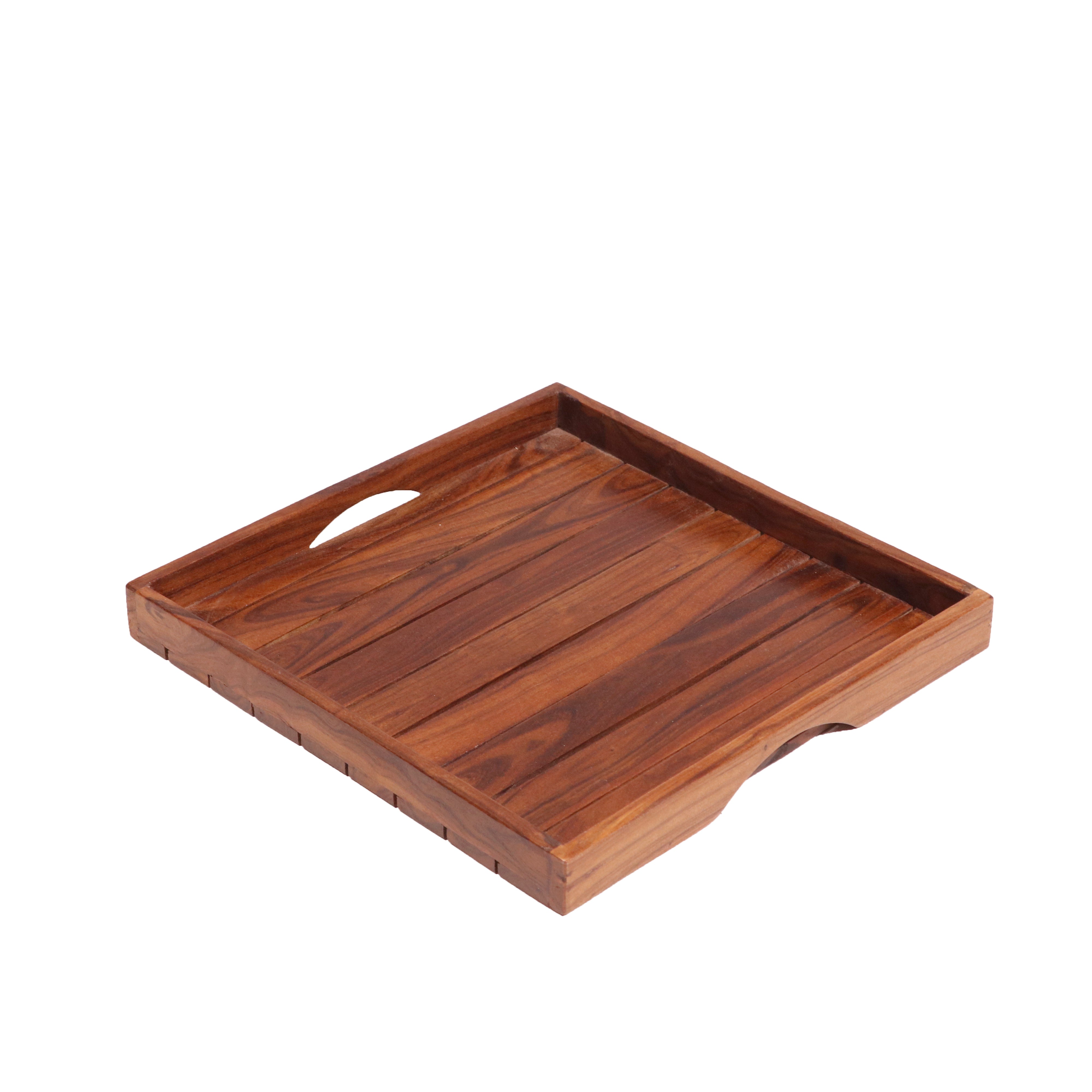 Classic Simple Strip Designed Handmade Wooden Tray - Set of 3 Tray