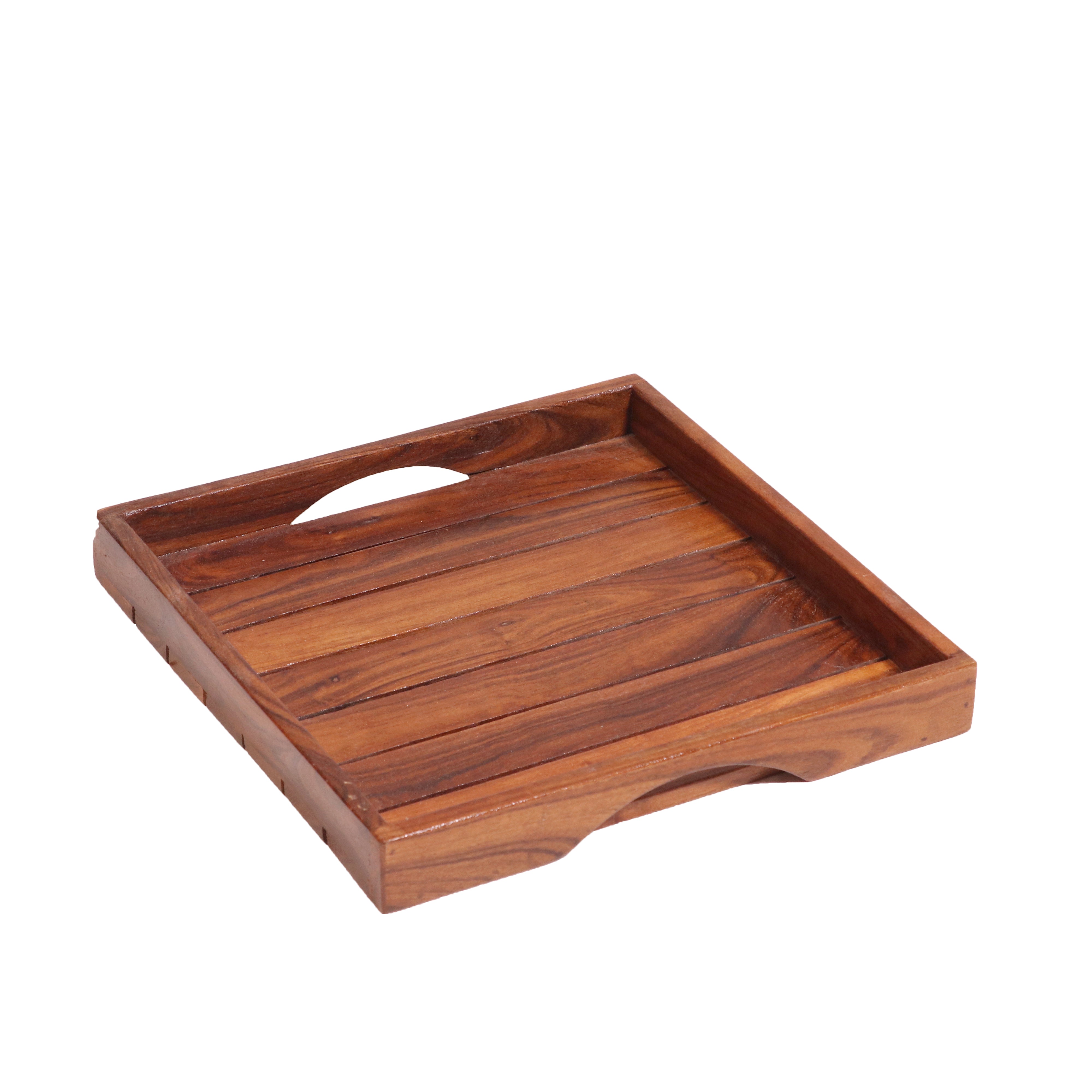 Classic Simple Strip Designed Handmade Wooden Tray - Set of 3 Tray