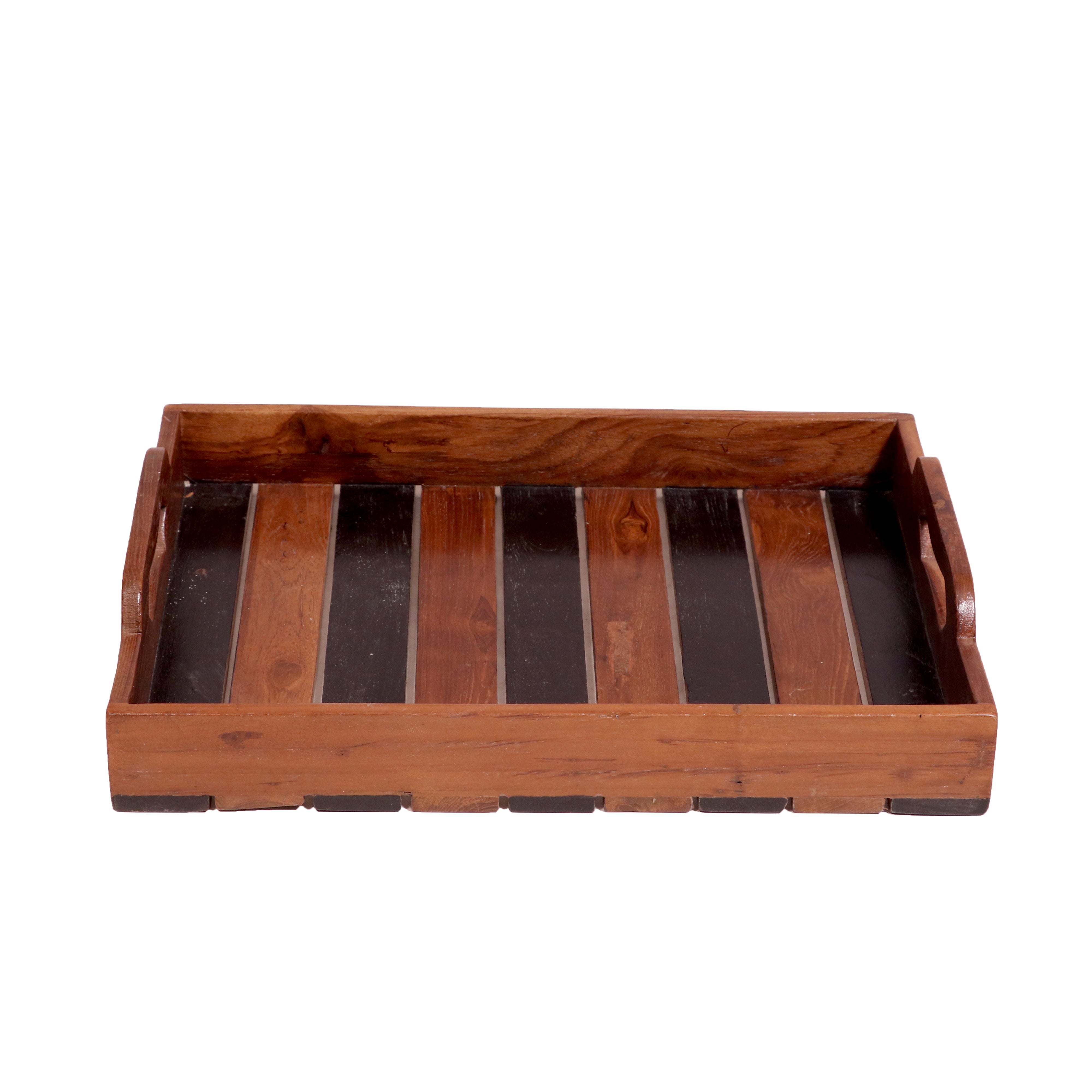 Stripped Sober Styled Handmade Wooden Tray - Set of 3 Tray