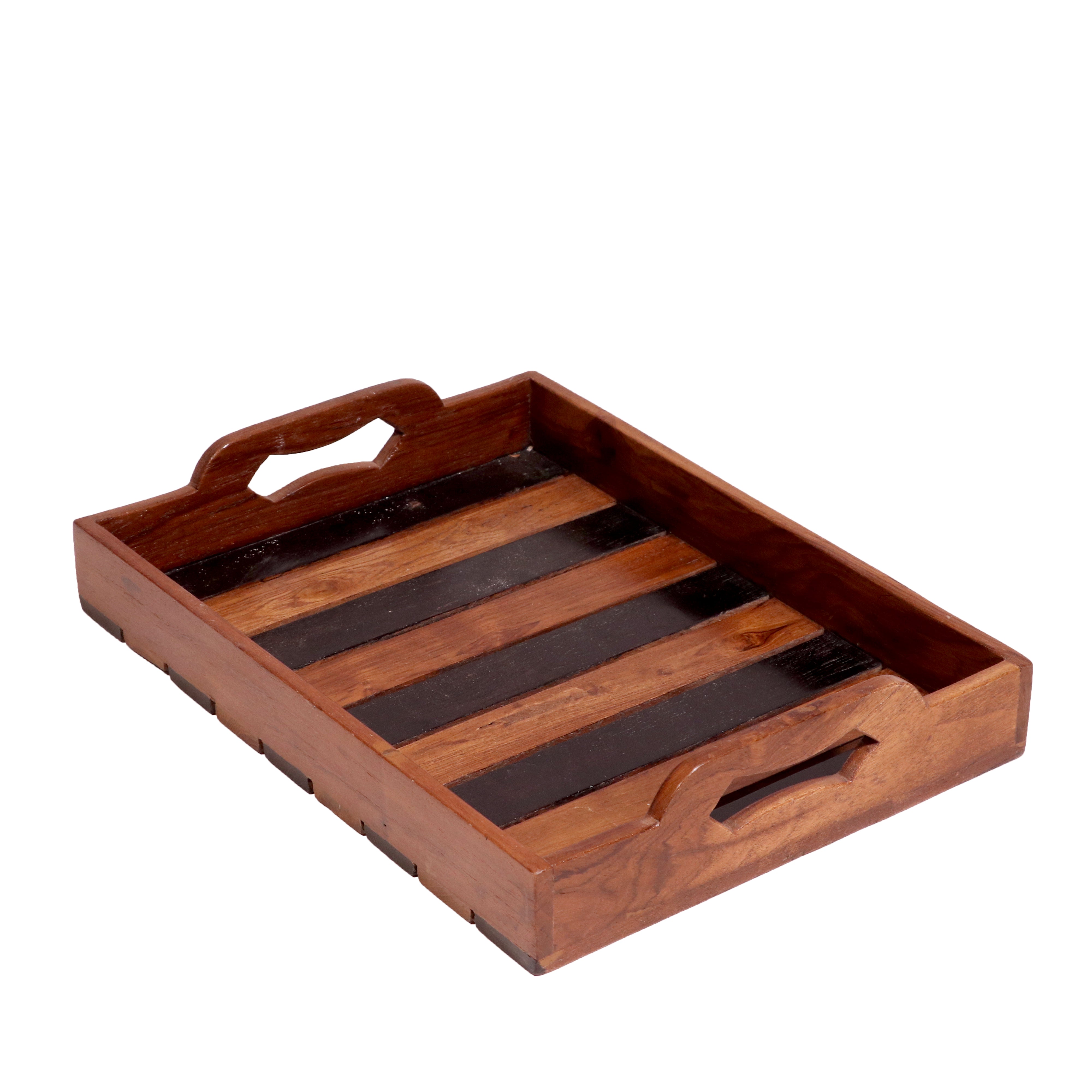 Stripped Sober Styled Handmade Wooden Tray - Set of 3 Tray