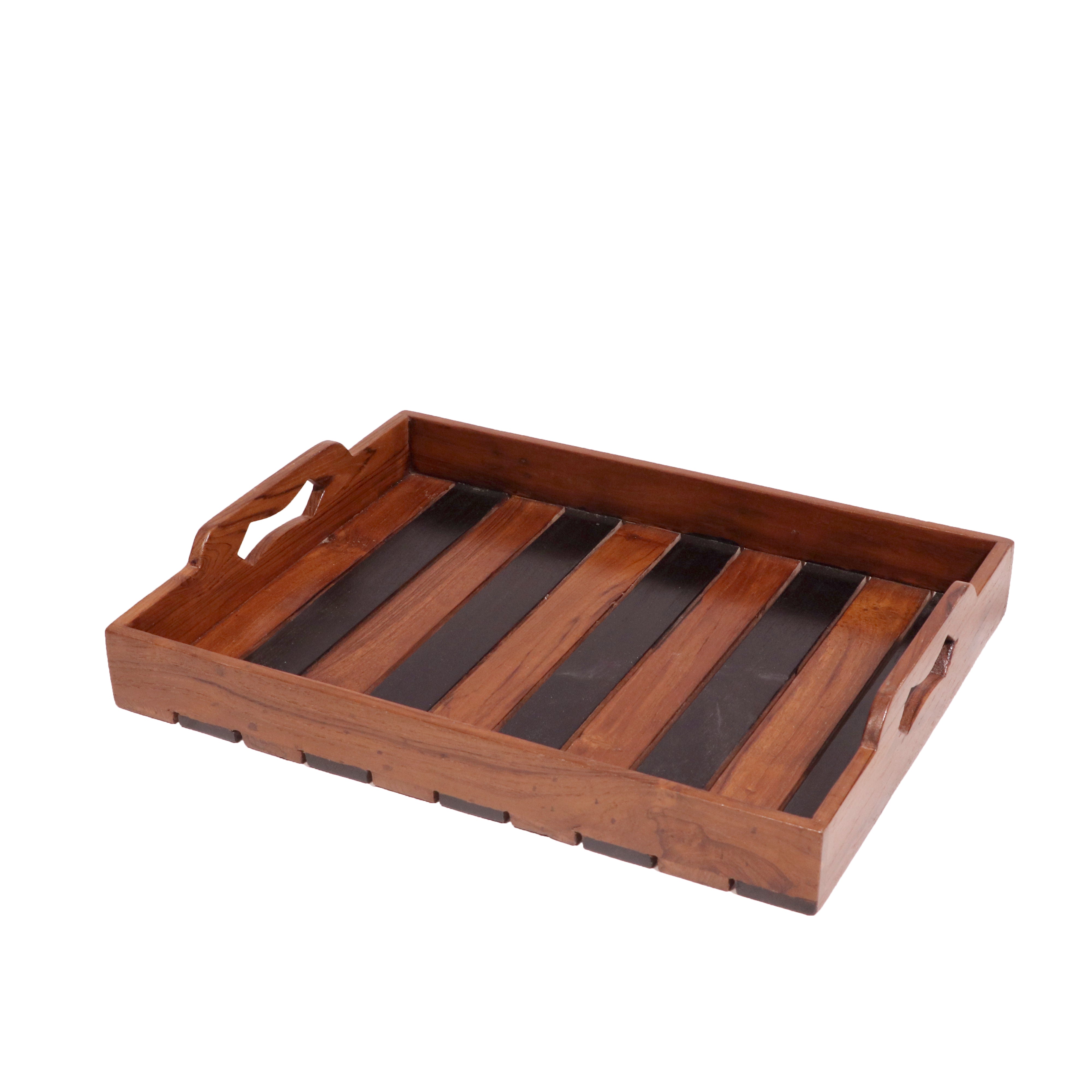 Stripped Sober Styled Handmade Wooden Tray - Set of 3 Tray